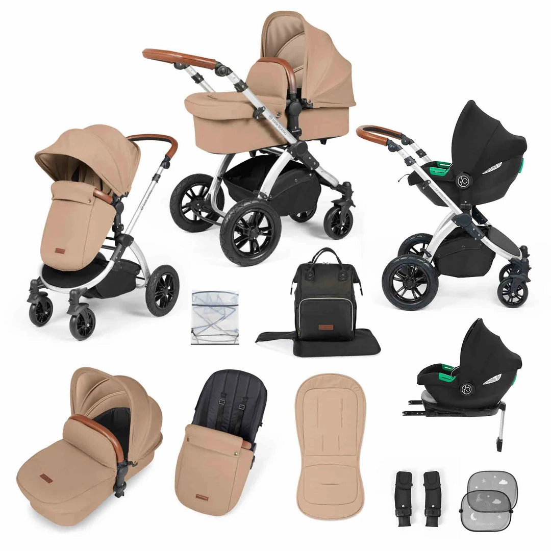 Ickle Bubba Stomp Luxe 12 Piece Travel System with i-Size Cirrus Car Seat & ISOFIX Base  - Desert