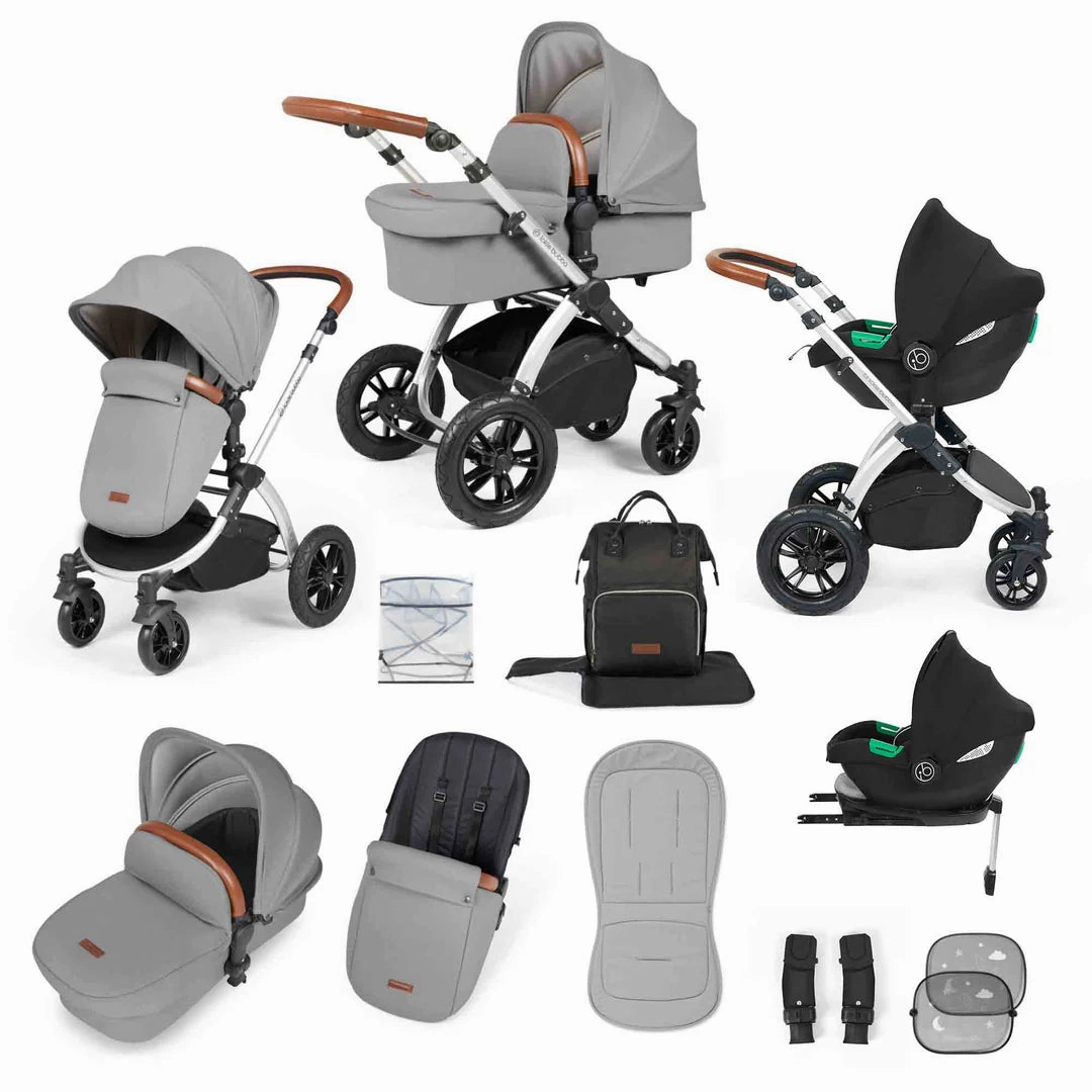 Ickle Bubba Stomp Luxe 12 Piece Travel System with i-Size Cirrus Car Seat & ISOFIX Base  - Pearl Grey