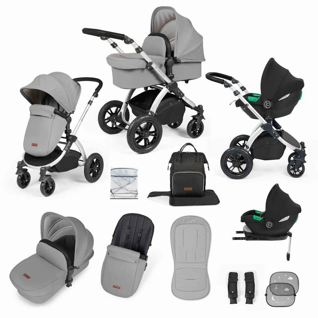 Ickle Bubba Stomp Luxe 12 Piece Travel System with i-Size Cirrus Car Seat & ISOFIX Base  - Pearl Grey