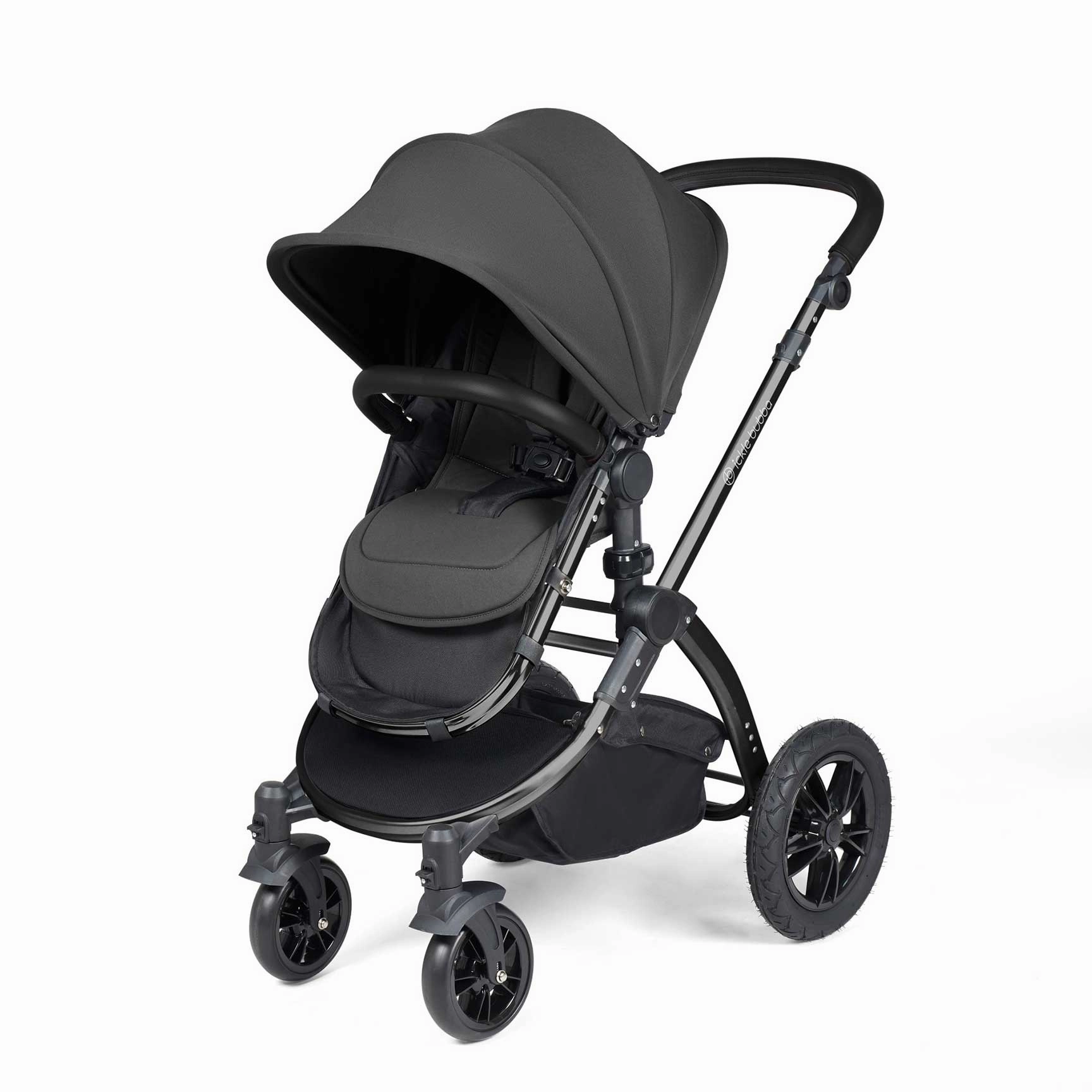 Ickle Bubba Stomp Luxe 2 in 1 Premium Pram - Black/Charcoal Grey/Black