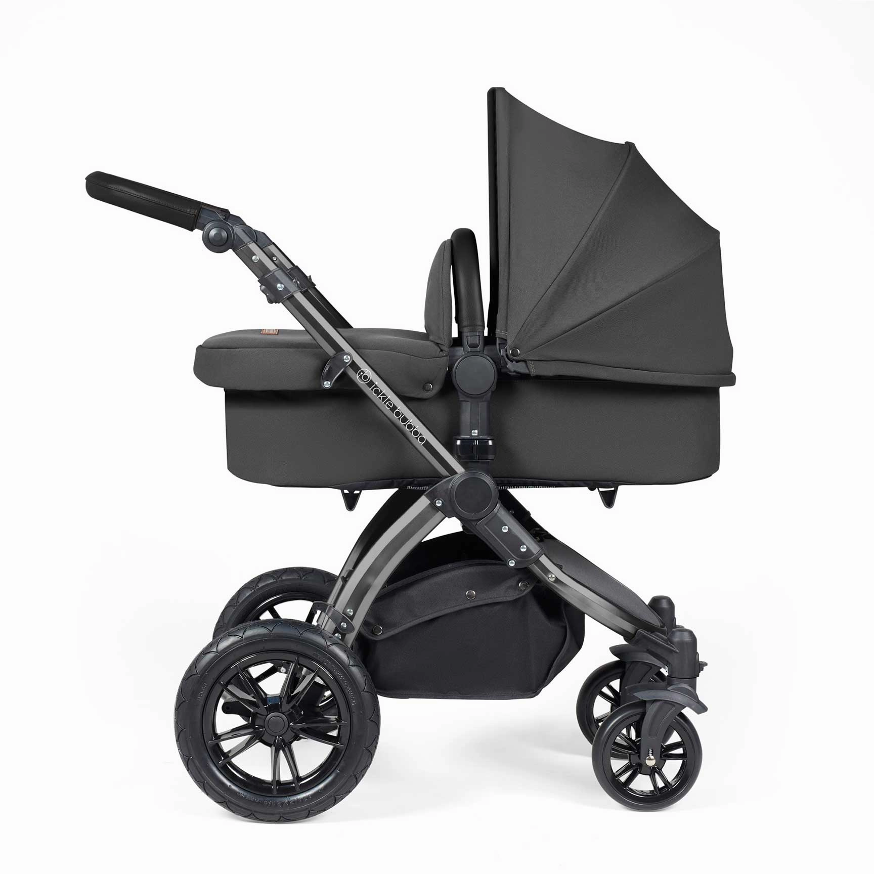 Ickle Bubba Stomp Luxe 2 in 1 Premium Pram - Black/Charcoal Grey/Black