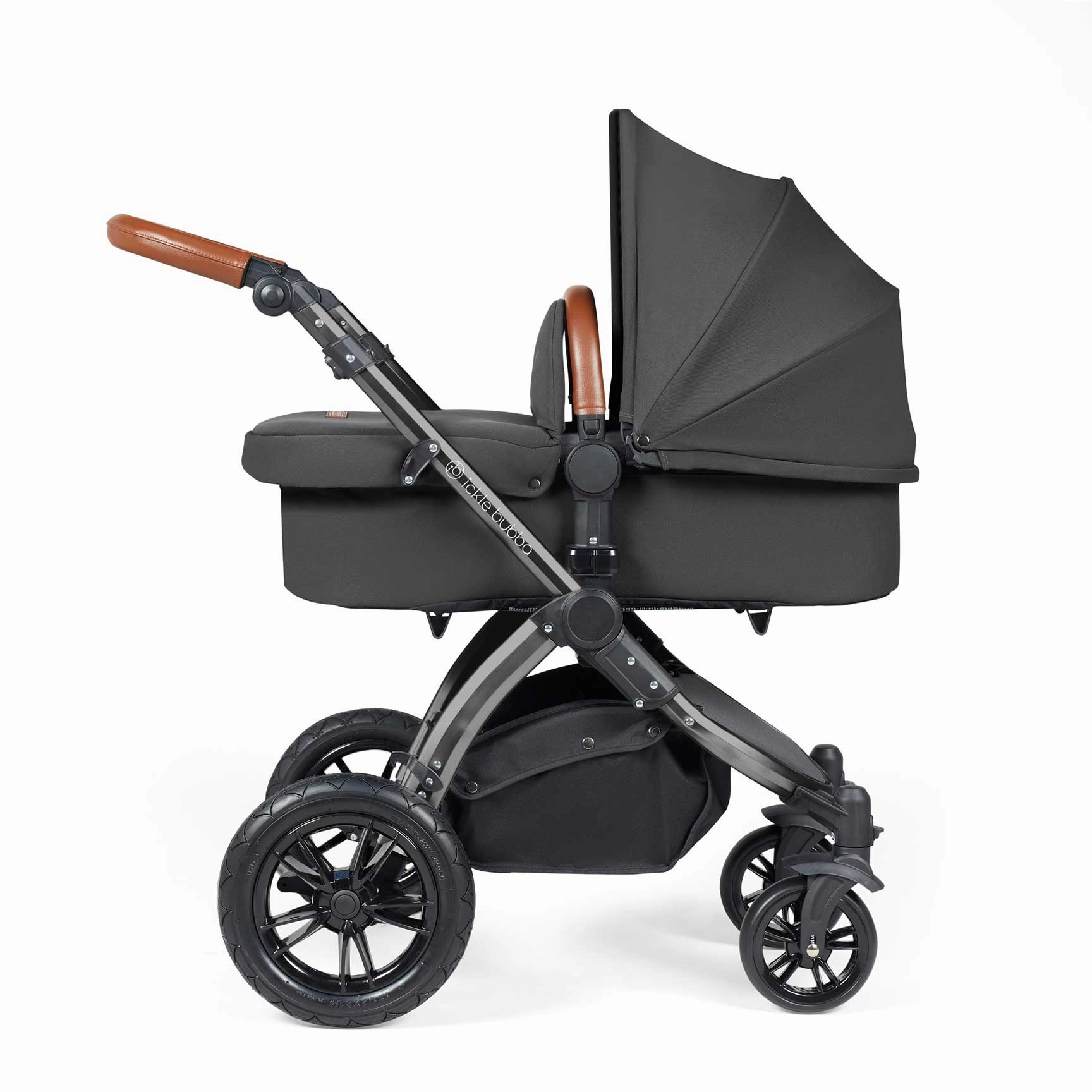 Ickle Bubba Stomp Luxe 2 in 1 Premium Pram - Black/Charcoal Grey/Tan