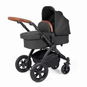 Ickle Bubba Stomp Luxe 2 in 1 Premium Pram - Black/Charcoal Grey/Tan