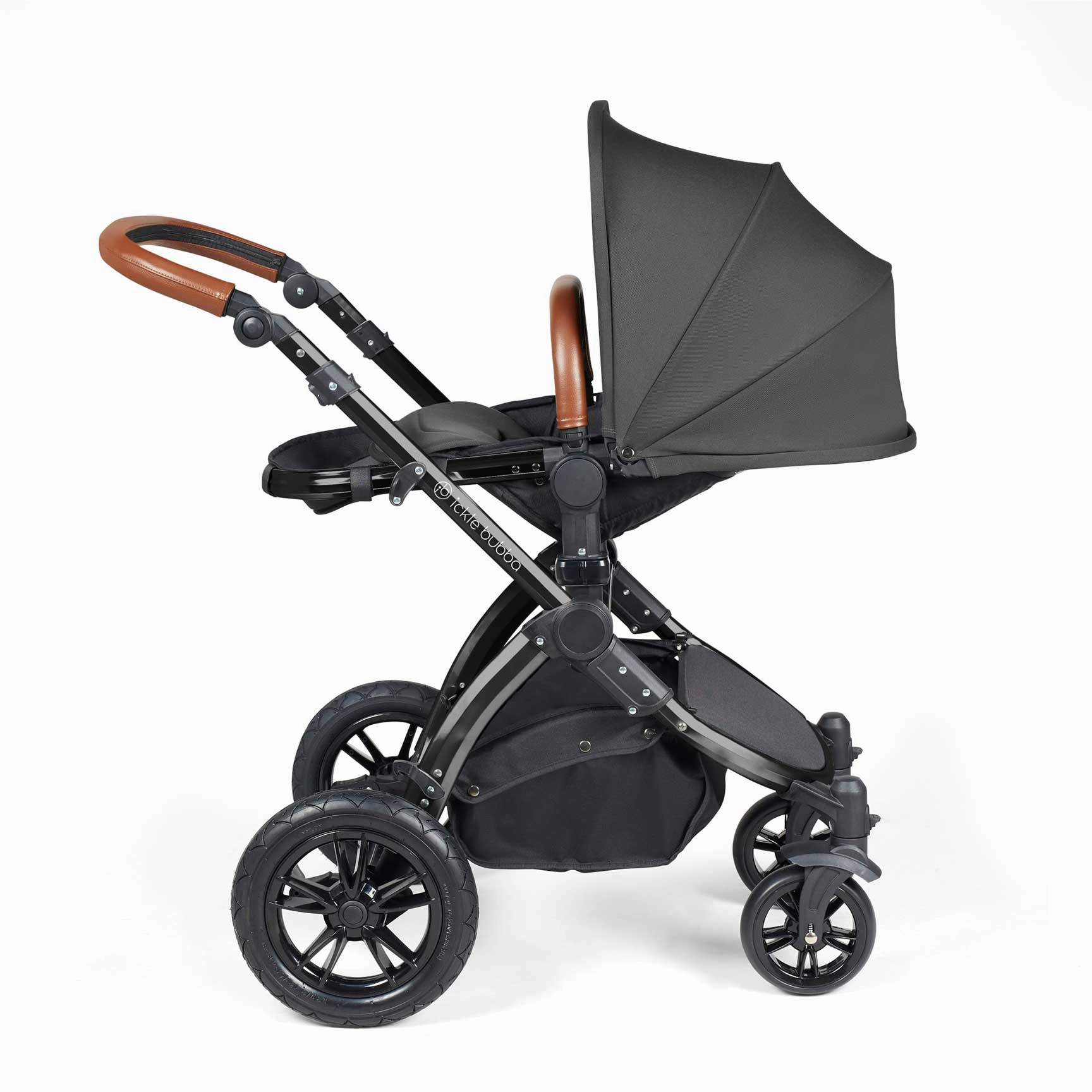 Ickle Bubba Stomp Luxe 2 in 1 Premium Pram - Black/Charcoal Grey/Tan