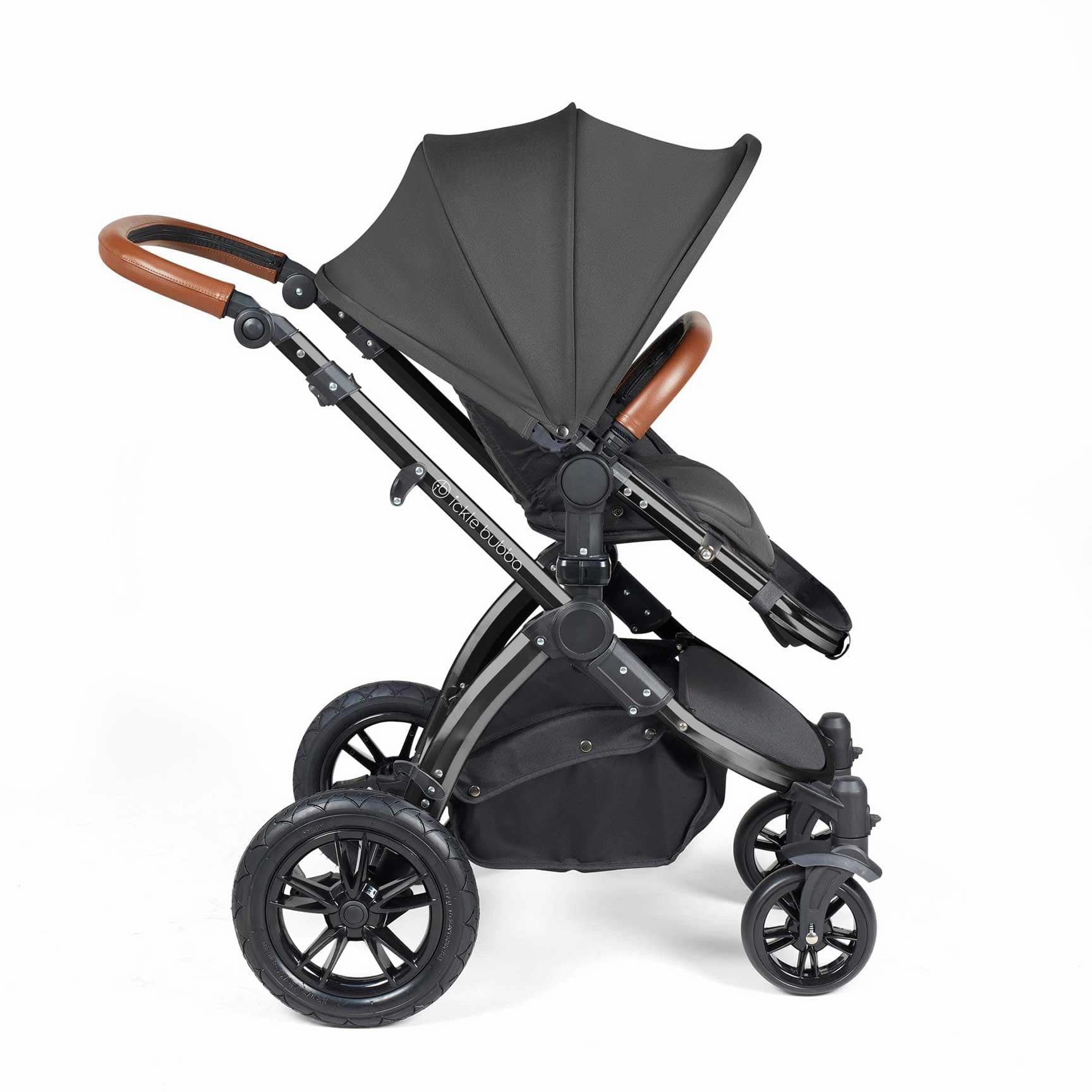 Ickle Bubba Stomp Luxe 2 in 1 Premium Pram - Black/Charcoal Grey/Tan