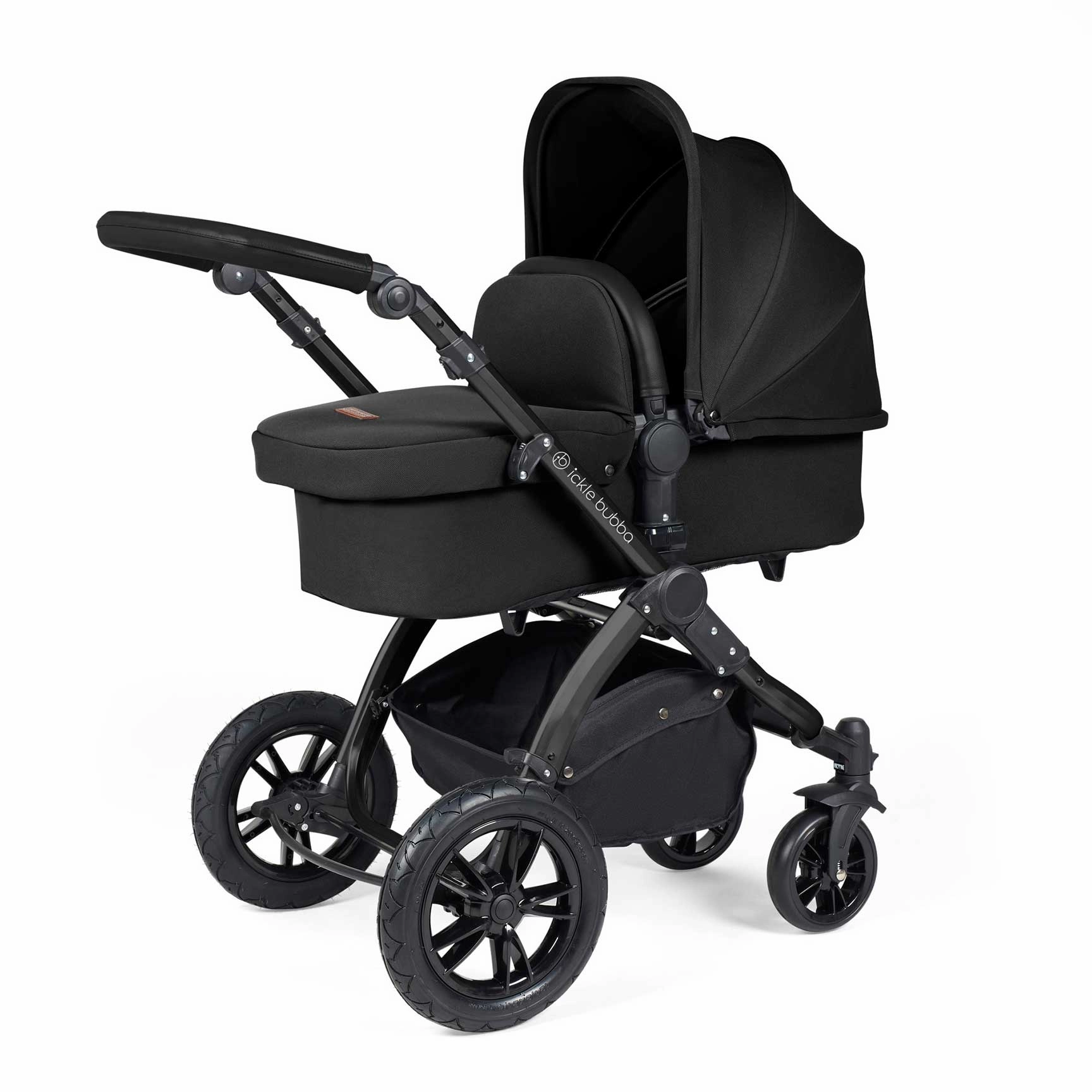 Ickle Bubba Stomp Luxe 2 in 1 Premium Pram - Black/Midnight/Black