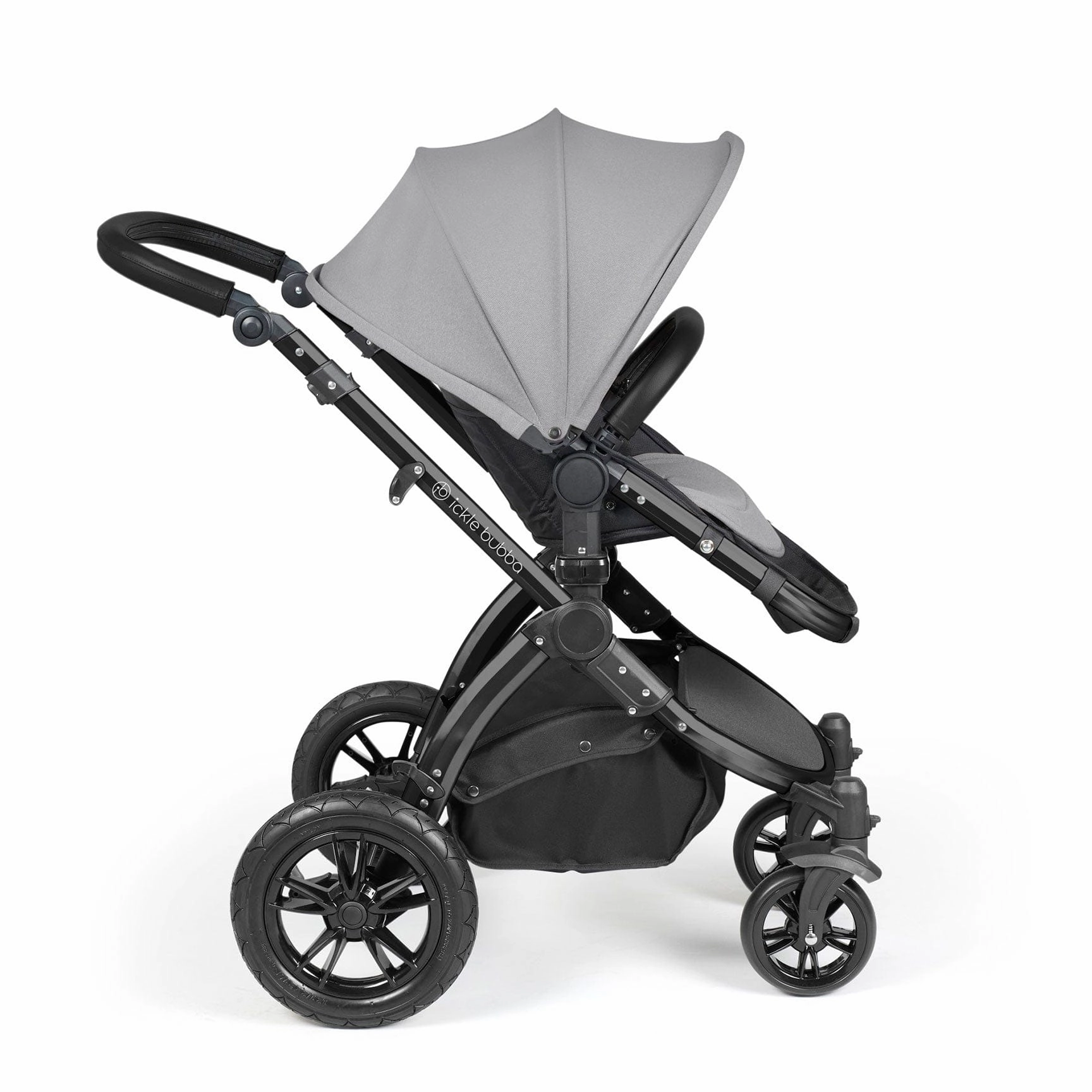Ickle Bubba Stomp Luxe 2 in 1 Premium Pram - Black/Pearl Grey/Black