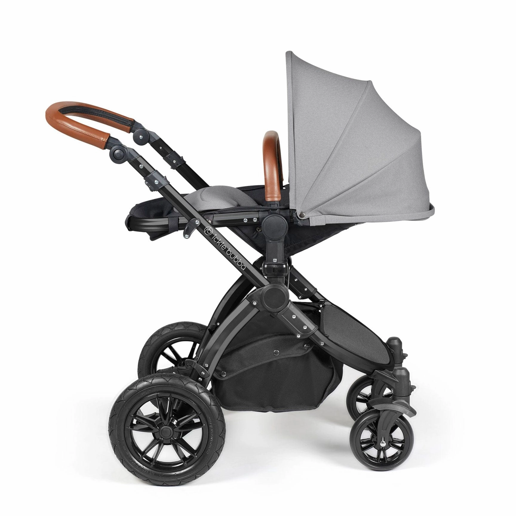 Ickle Bubba Stomp Luxe 2 in 1 Premium Pram - Black/Pearl Grey/Tan