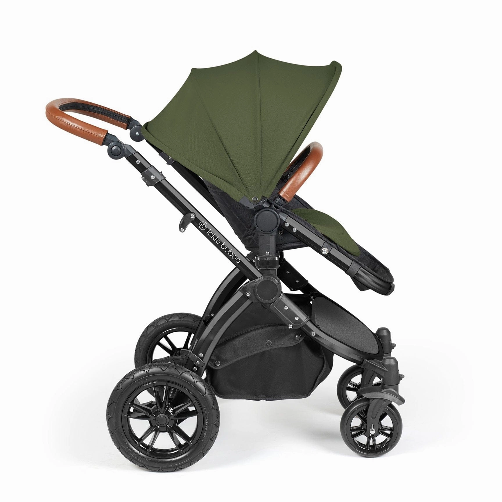 Ickle Bubba Stomp Luxe 2 in 1 Premium Pram - Black/Woodland/Tan