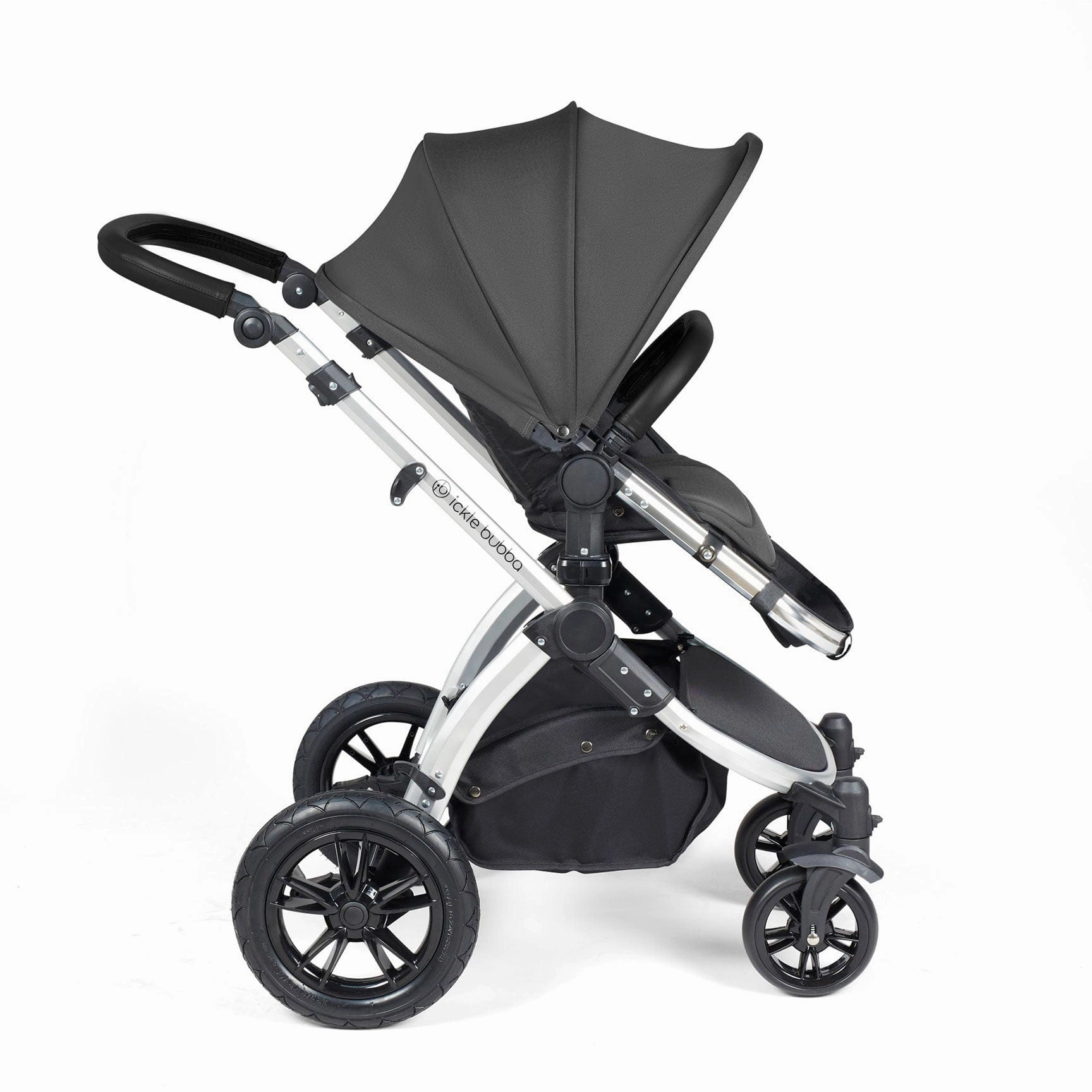 Ickle Bubba Stomp Luxe 2 in 1 Premium Pram - Silver/Charcoal Grey/Black