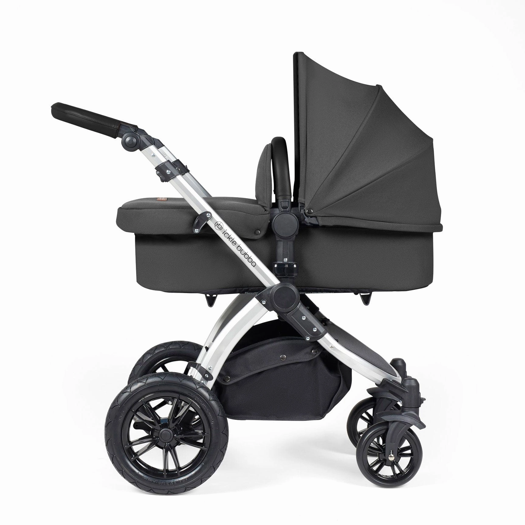 Ickle Bubba Stomp Luxe 2 in 1 Premium Pram - Silver/Charcoal Grey/Black