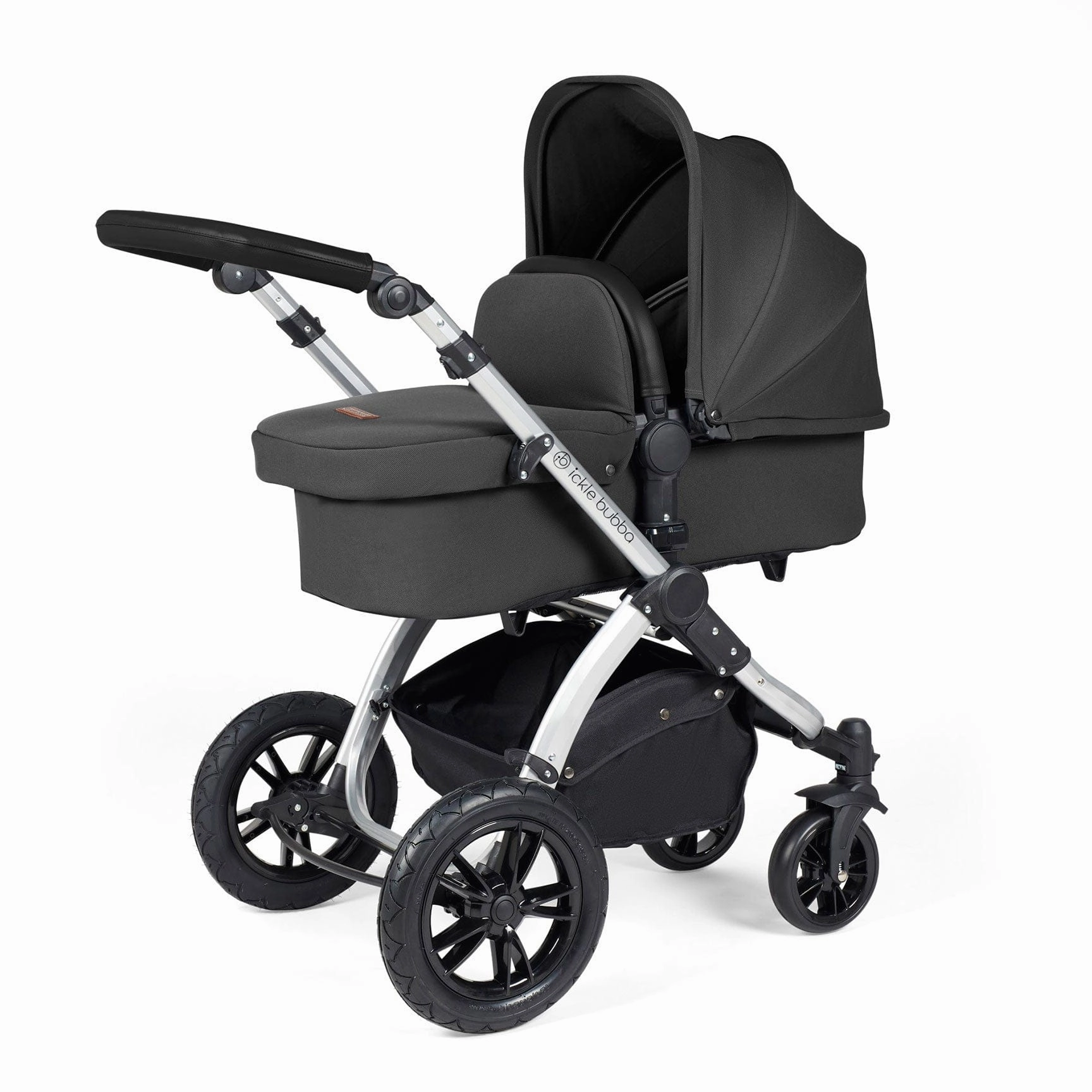 Ickle Bubba Stomp Luxe 2 in 1 Premium Pram - Silver/Charcoal Grey/Black