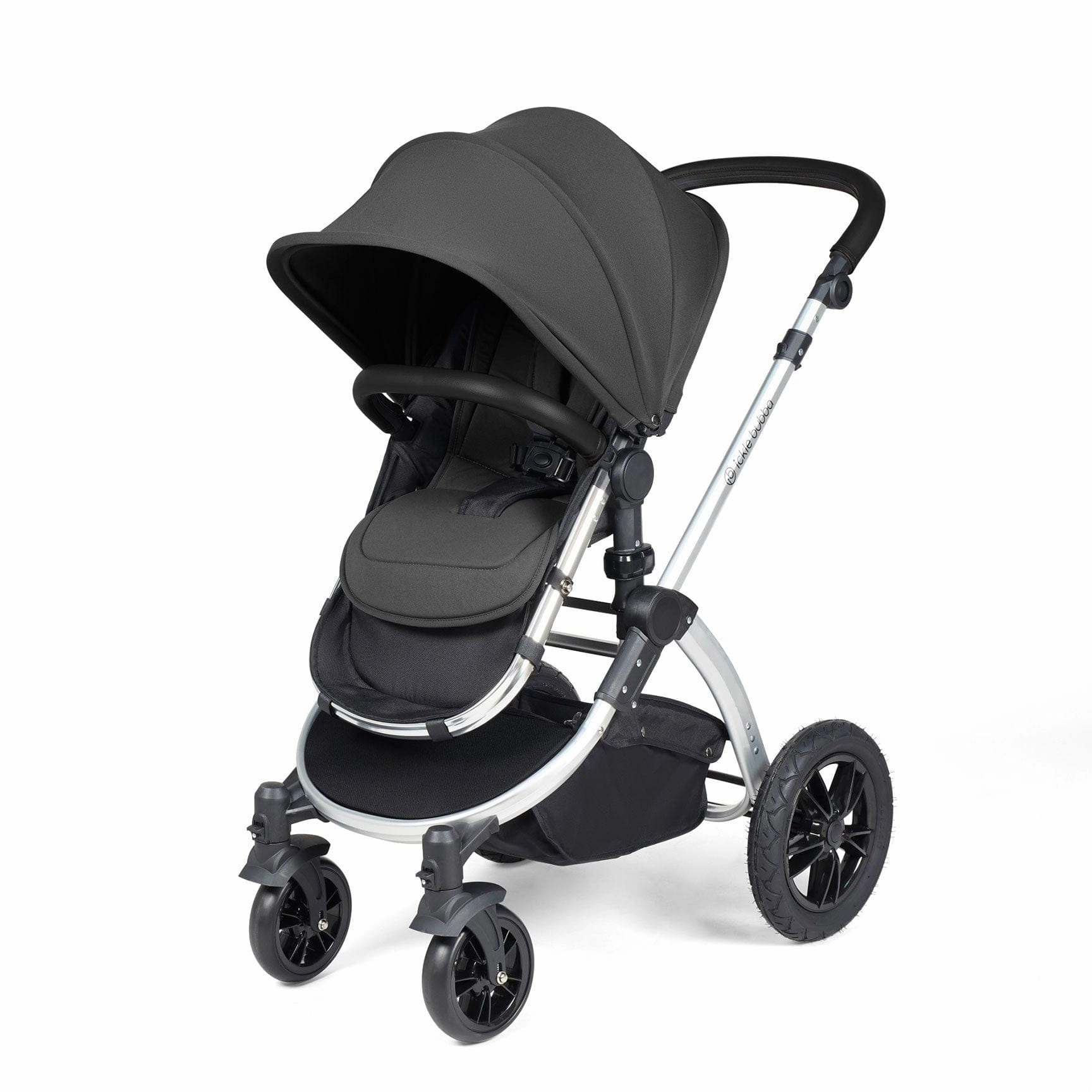Ickle Bubba Stomp Luxe 2 in 1 Premium Pram - Silver/Charcoal Grey/Black