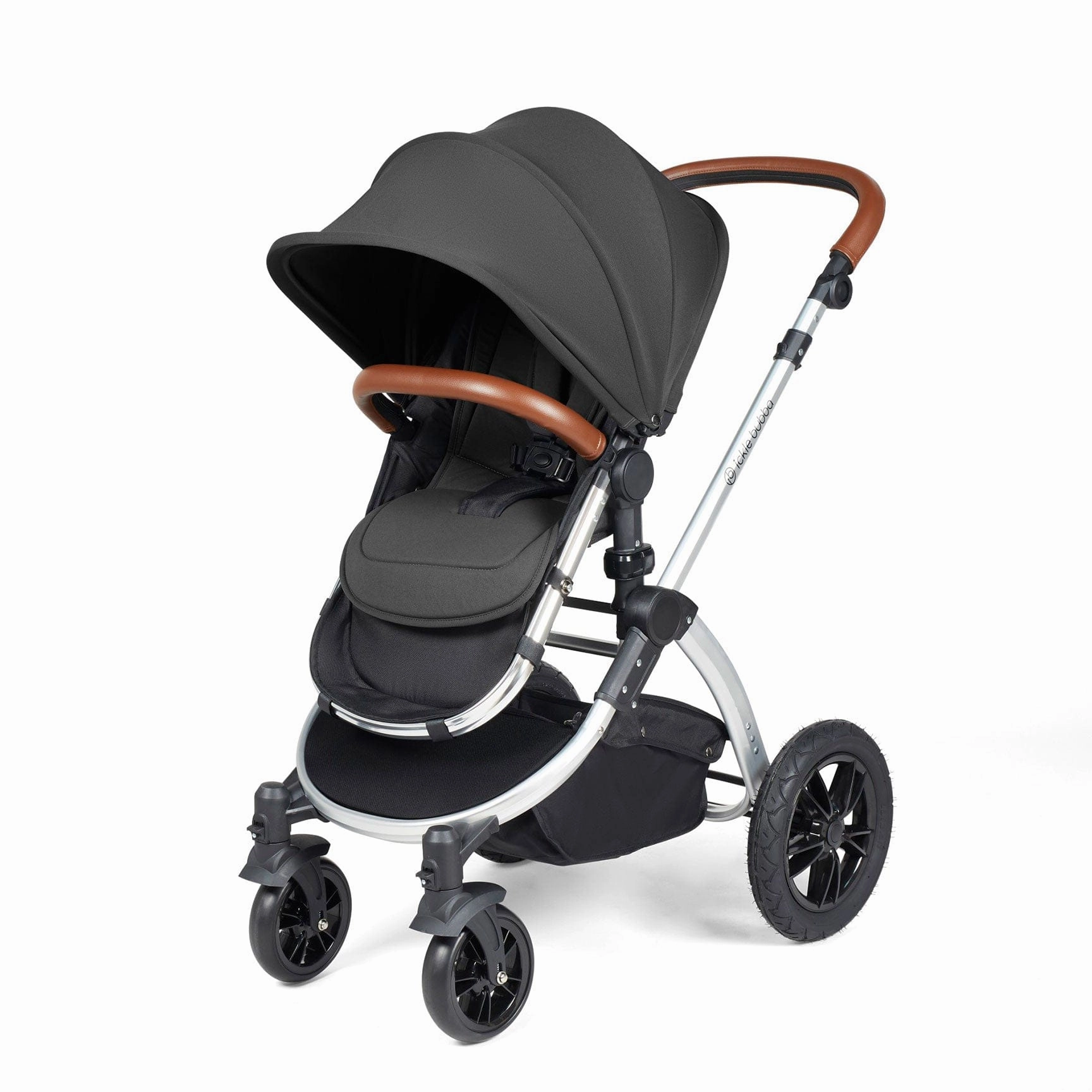 Ickle Bubba Stomp Luxe 2 in 1 Premium Pram - Silver/Charcoal Grey/Tan