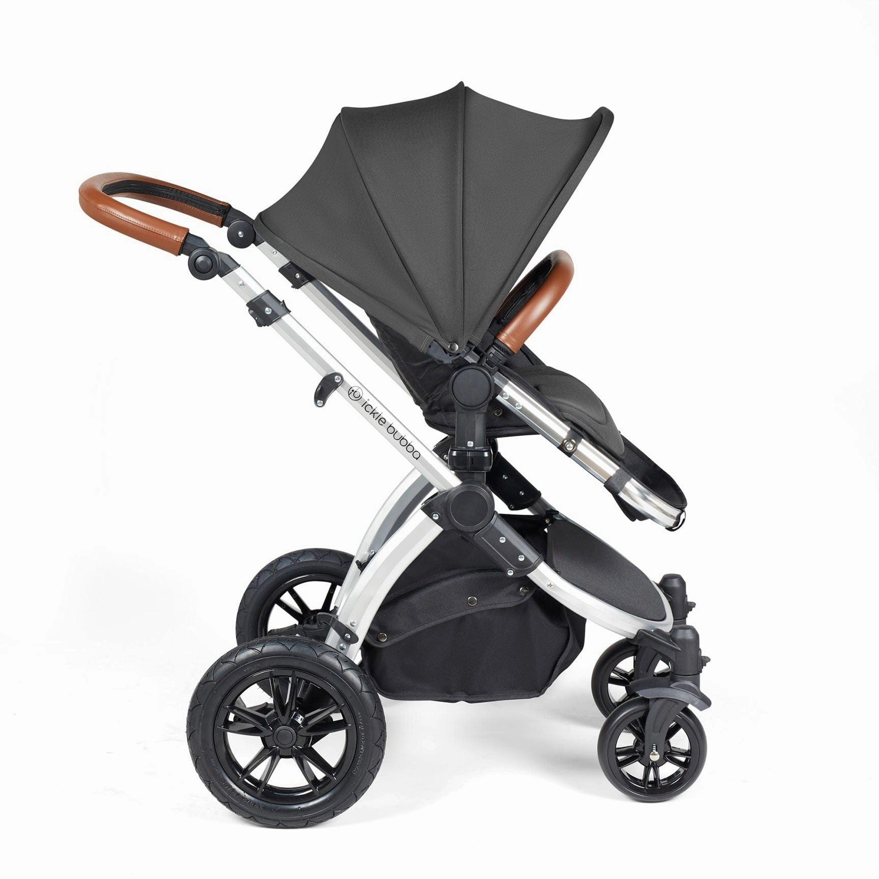 Ickle Bubba Stomp Luxe 2 in 1 Premium Pram - Silver/Charcoal Grey/Tan