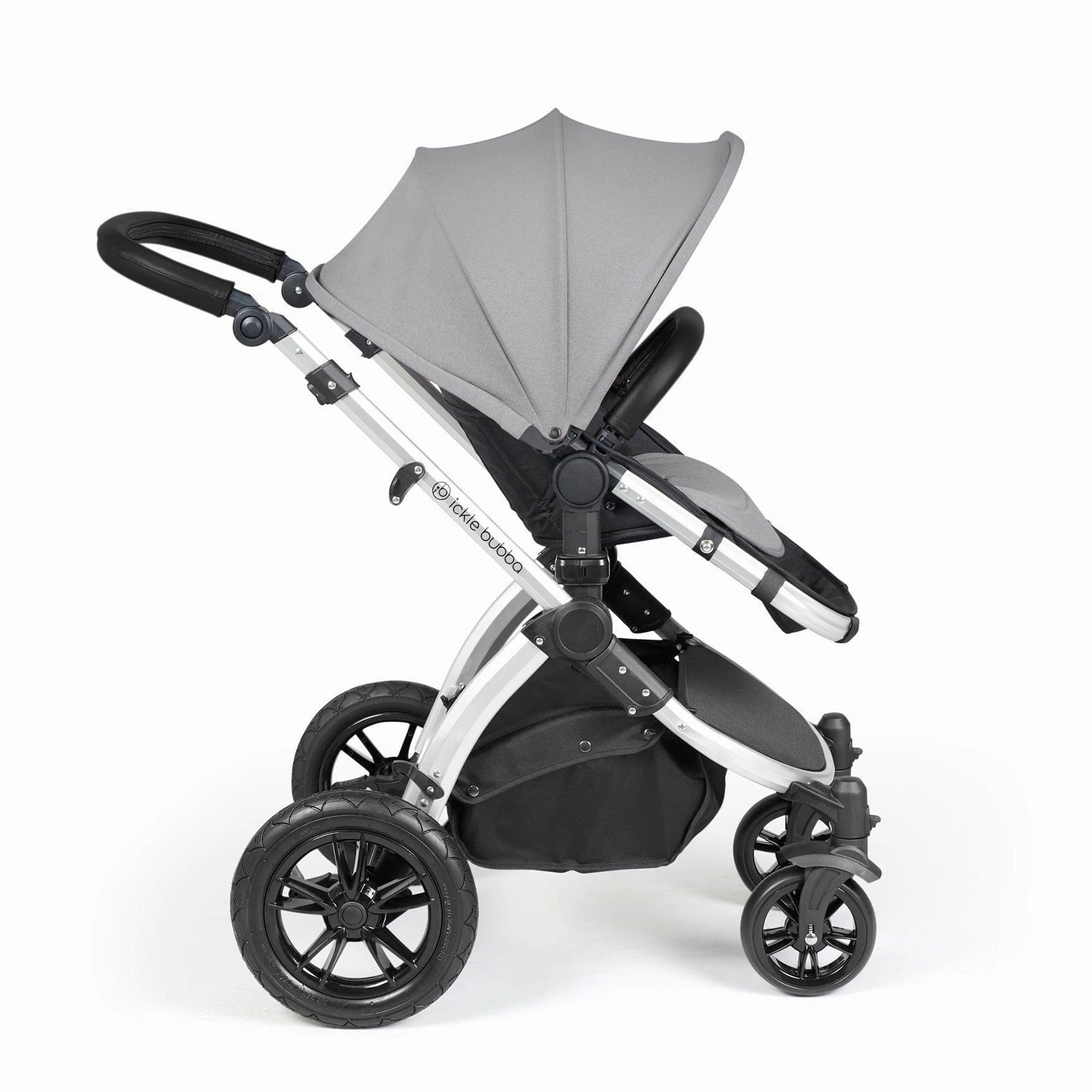 Ickle Bubba Stomp Luxe 2 in 1 Premium Pram - Silver/Pearl Grey/Black