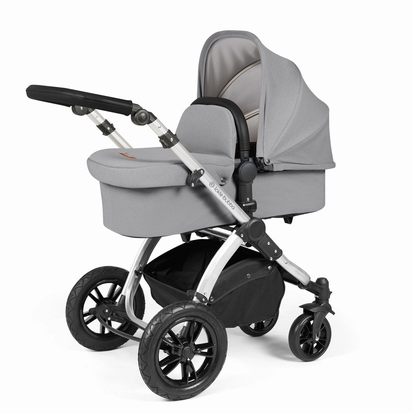Ickle Bubba Stomp Luxe 2 in 1 Premium Pram - Silver/Pearl Grey/Black