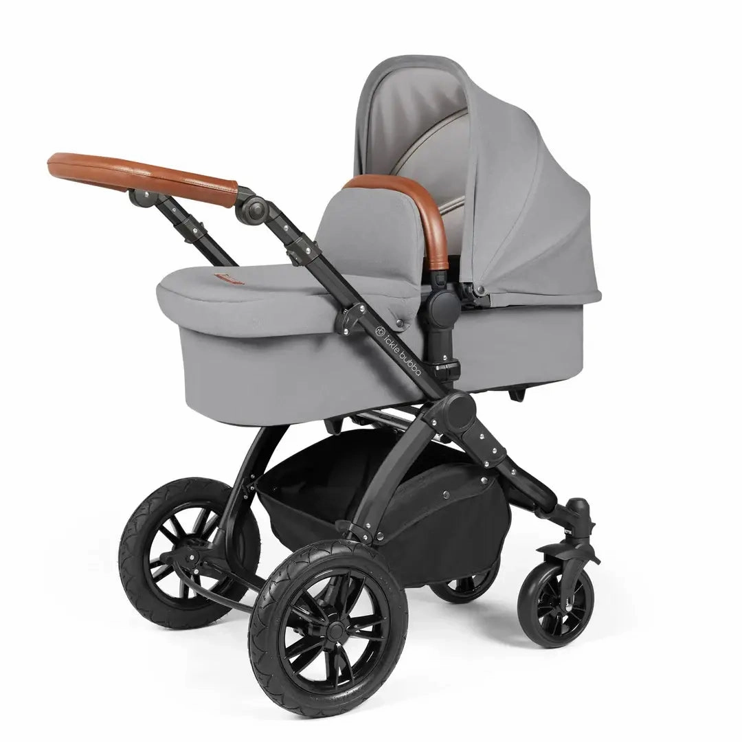 Ickle Bubba Stomp Luxe Travel System & Home 14 Piece Bundle Black Chassis - Pearl Grey