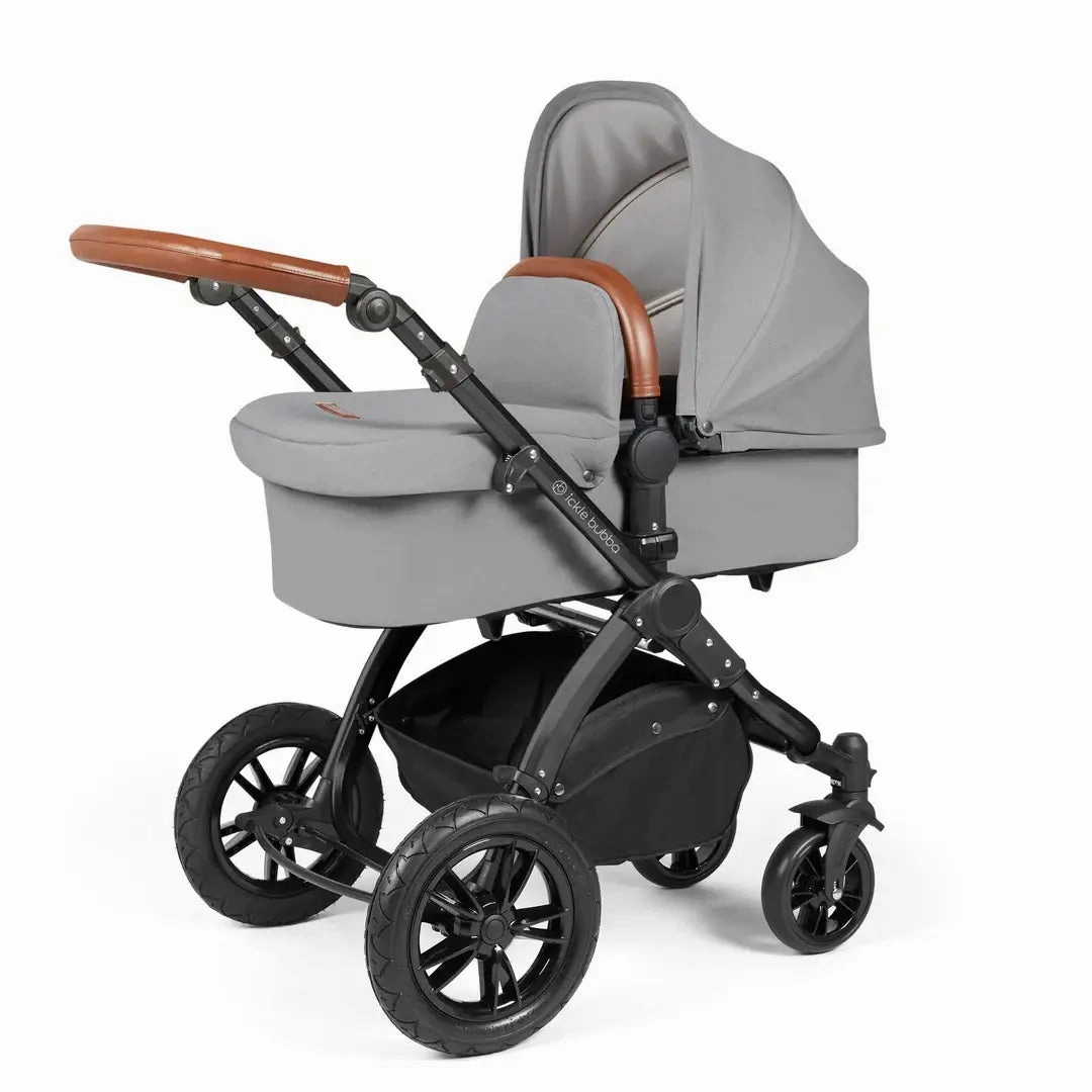 Ickle Bubba Stomp Luxe Travel System & Home 14 Piece Bundle Black Chassis - Pearl Grey