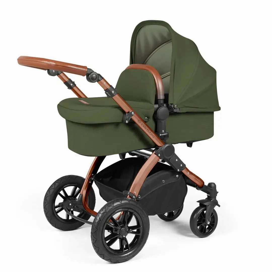 Ickle Bubba Stomp Luxe Travel System & Home 14 Piece Bundle Bronze Chassis - Woodland