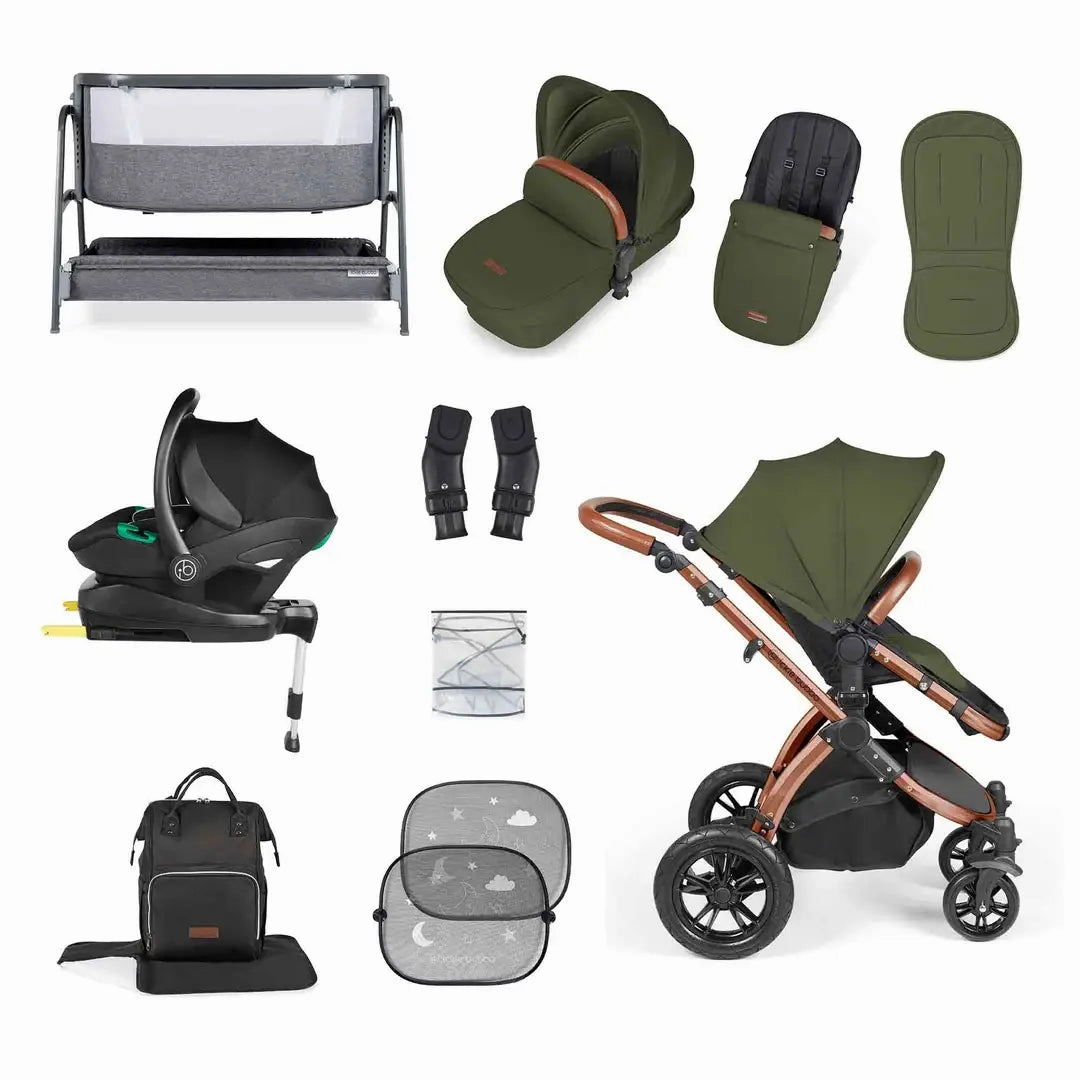 Ickle Bubba Stomp Luxe Travel System & Home 14 Piece Bundle Bronze Chassis - Woodland