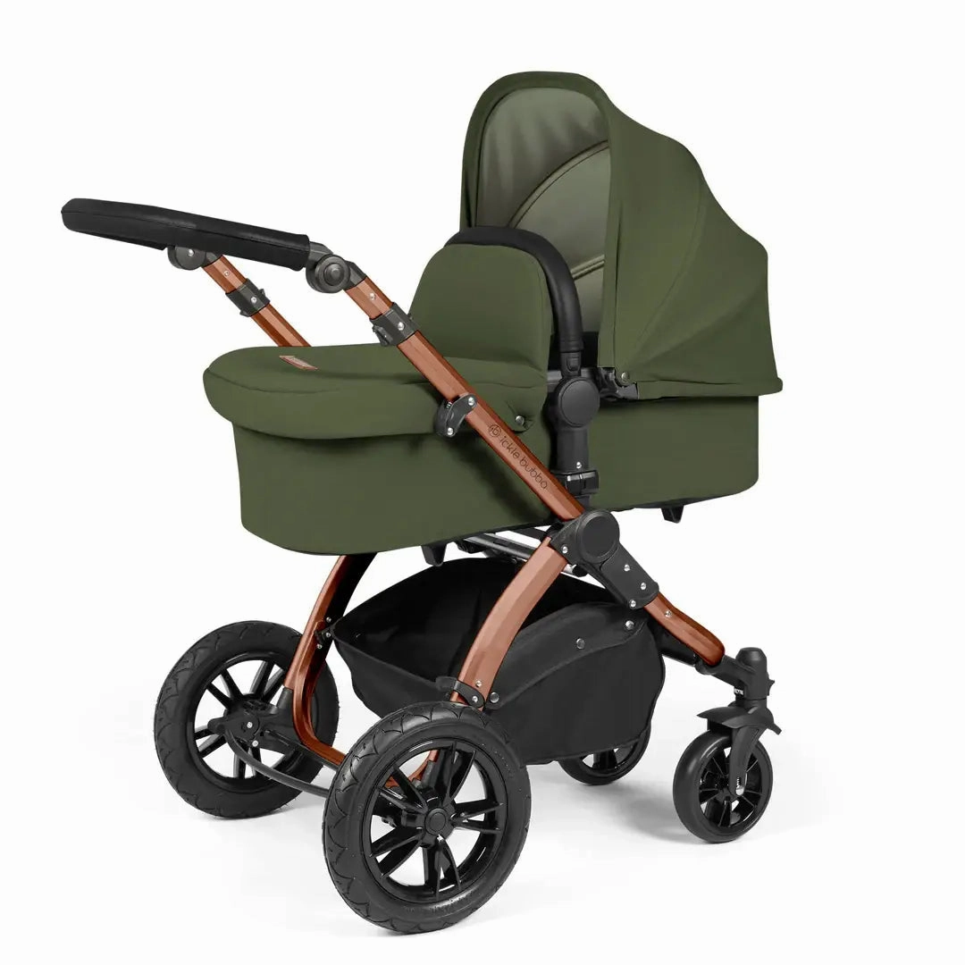 Ickle Bubba Stomp Luxe Travel System & Home 14 Piece Bundle Bronze Chassis - Woodland