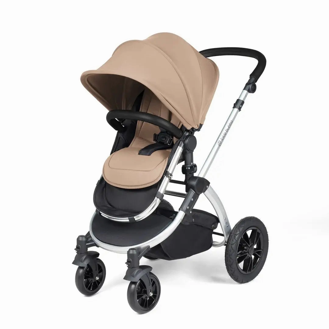 Ickle Bubba Stomp Luxe Travel System & Home 14 Piece Bundle Silver Chassis - Desert
