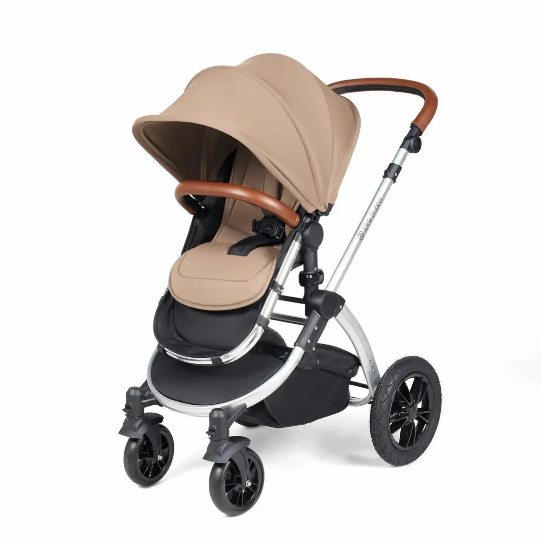Ickle Bubba Stomp Luxe Travel System & Home 14 Piece Bundle Silver Chassis - Desert
