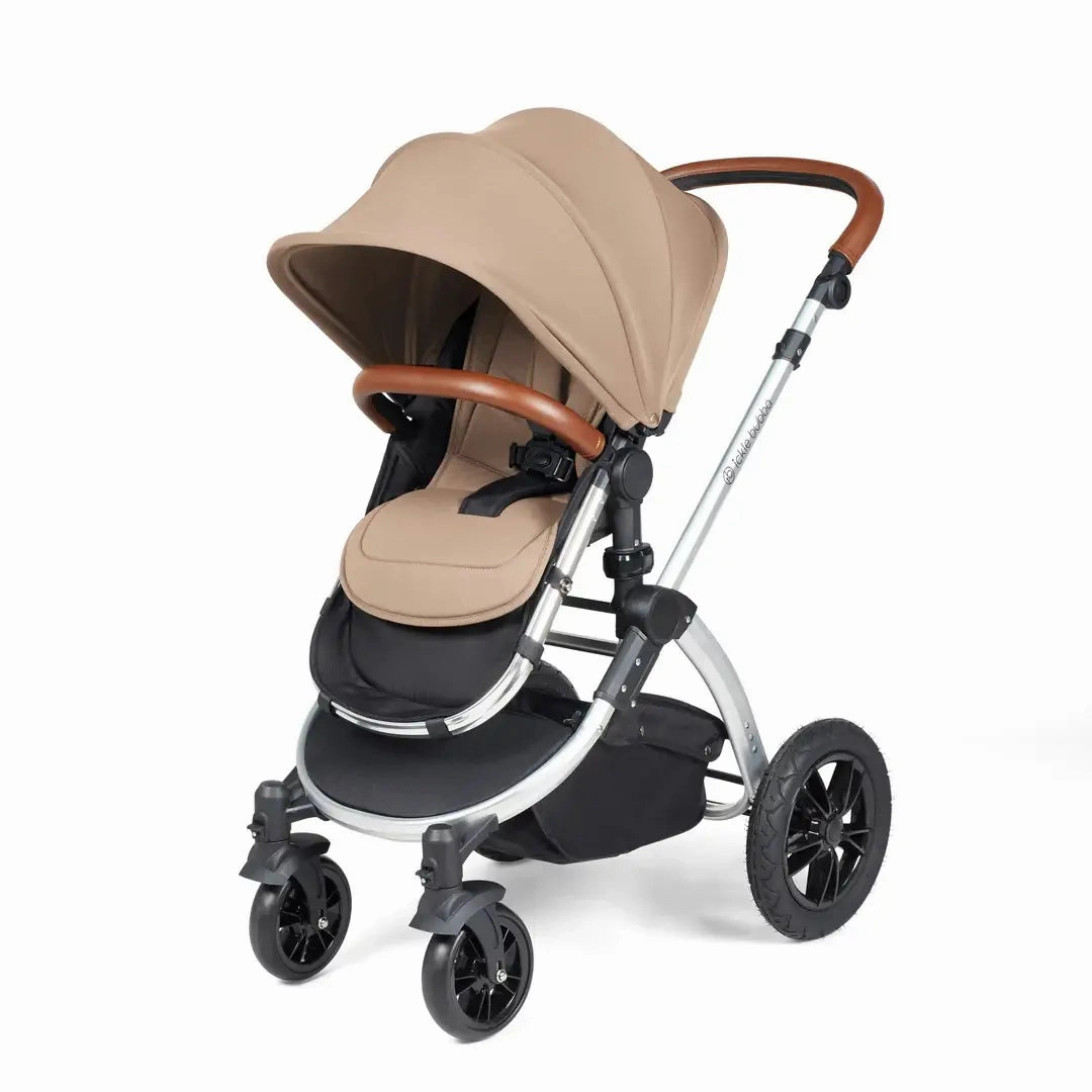 Ickle Bubba Stomp Luxe Travel System & Home 14 Piece Bundle Silver Chassis - Desert