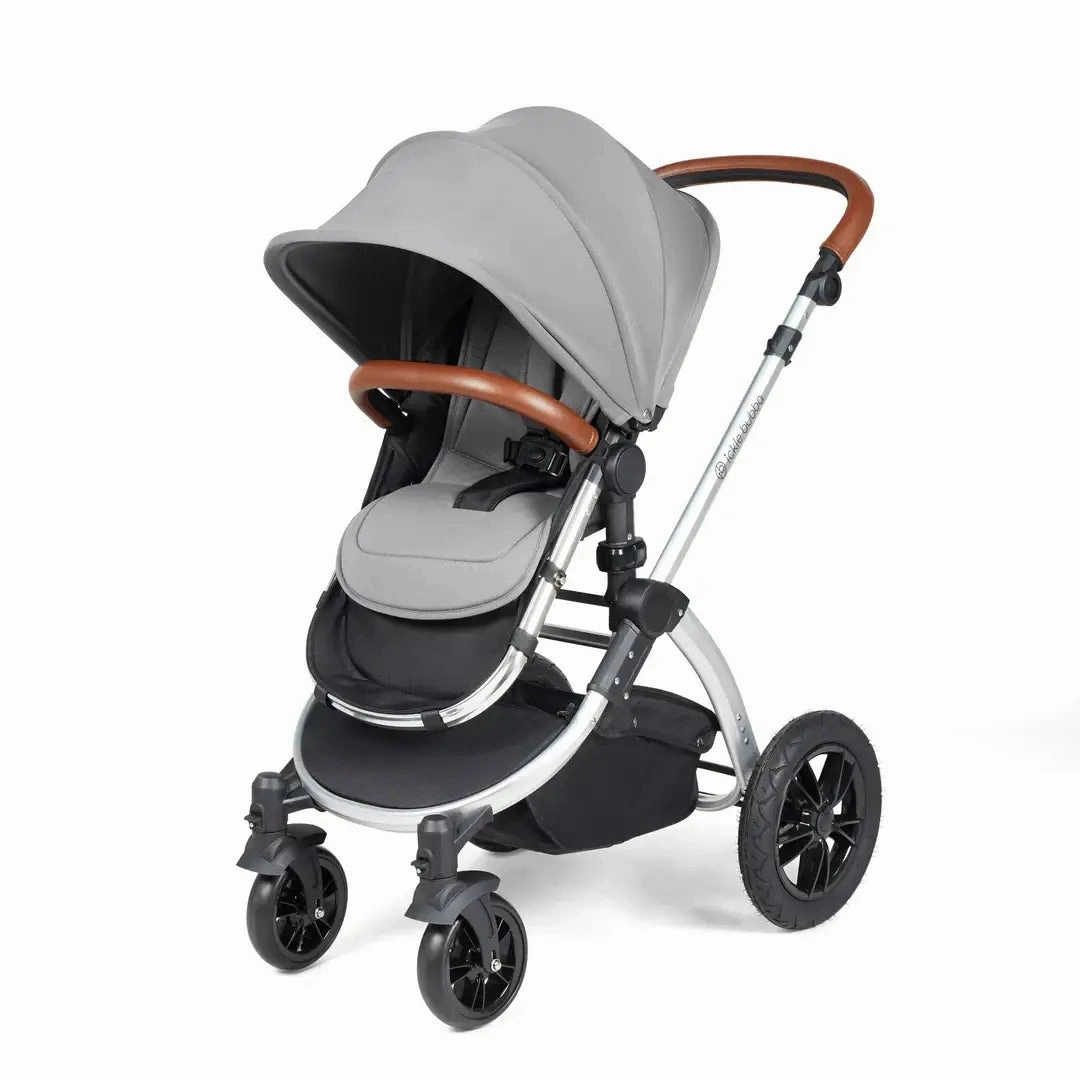 Ickle Bubba Stomp Luxe Travel System & Home 14 Piece Bundle Silver Chassis - Pearl Grey