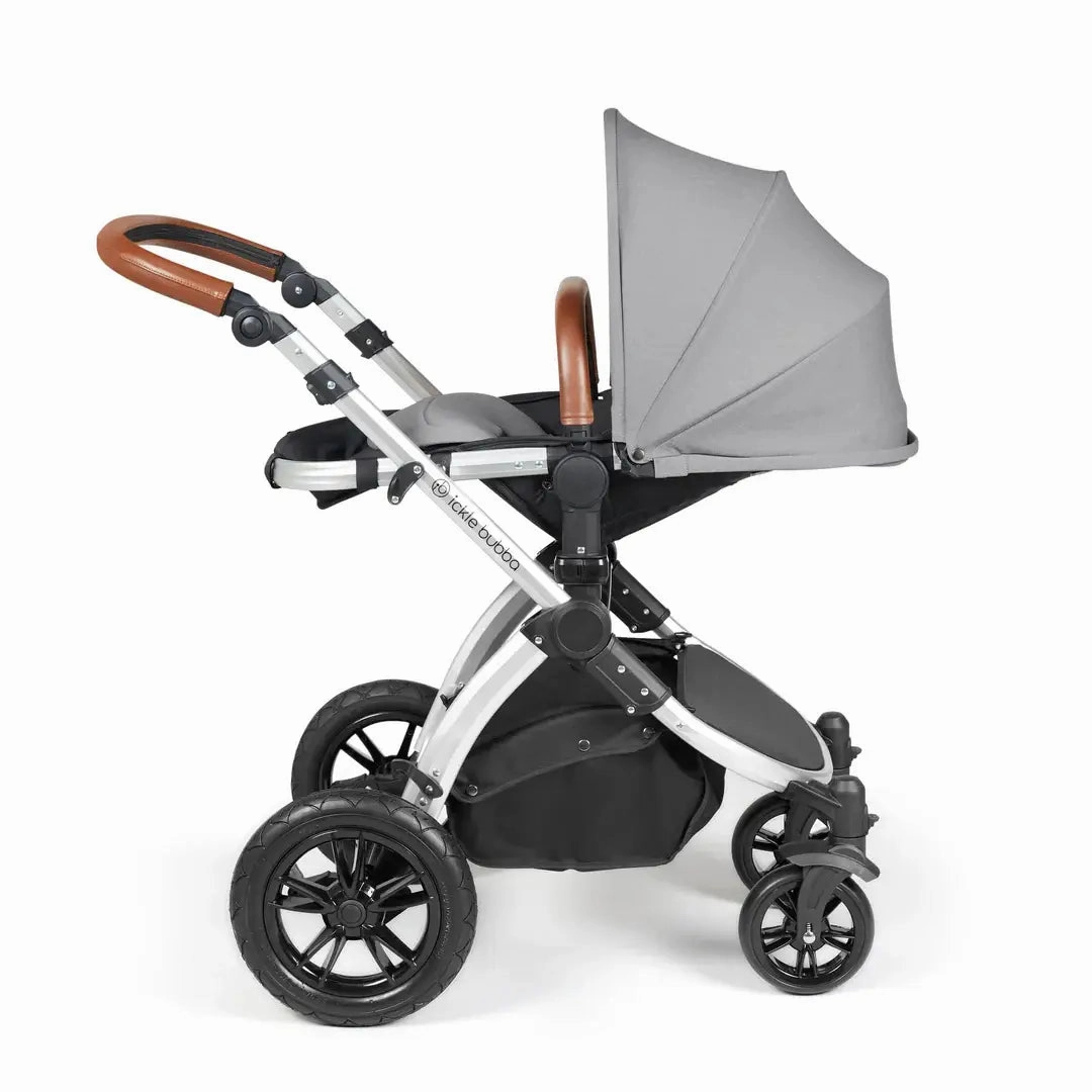 Ickle Bubba Stomp Luxe Travel System & Home 14 Piece Bundle Silver Chassis - Pearl Grey