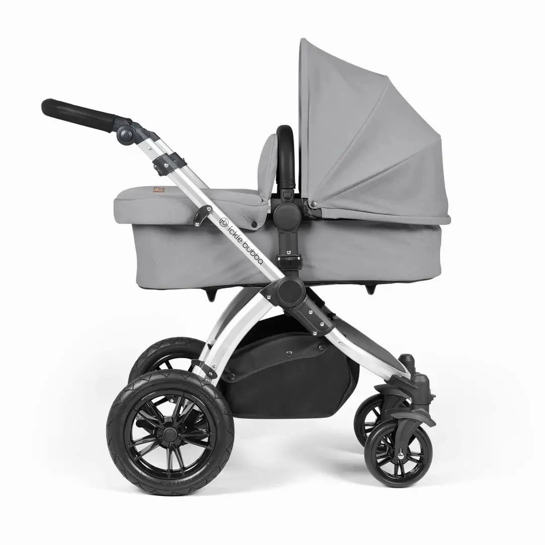 Ickle Bubba Stomp Luxe Travel System & Home 14 Piece Bundle Silver Chassis - Pearl Grey