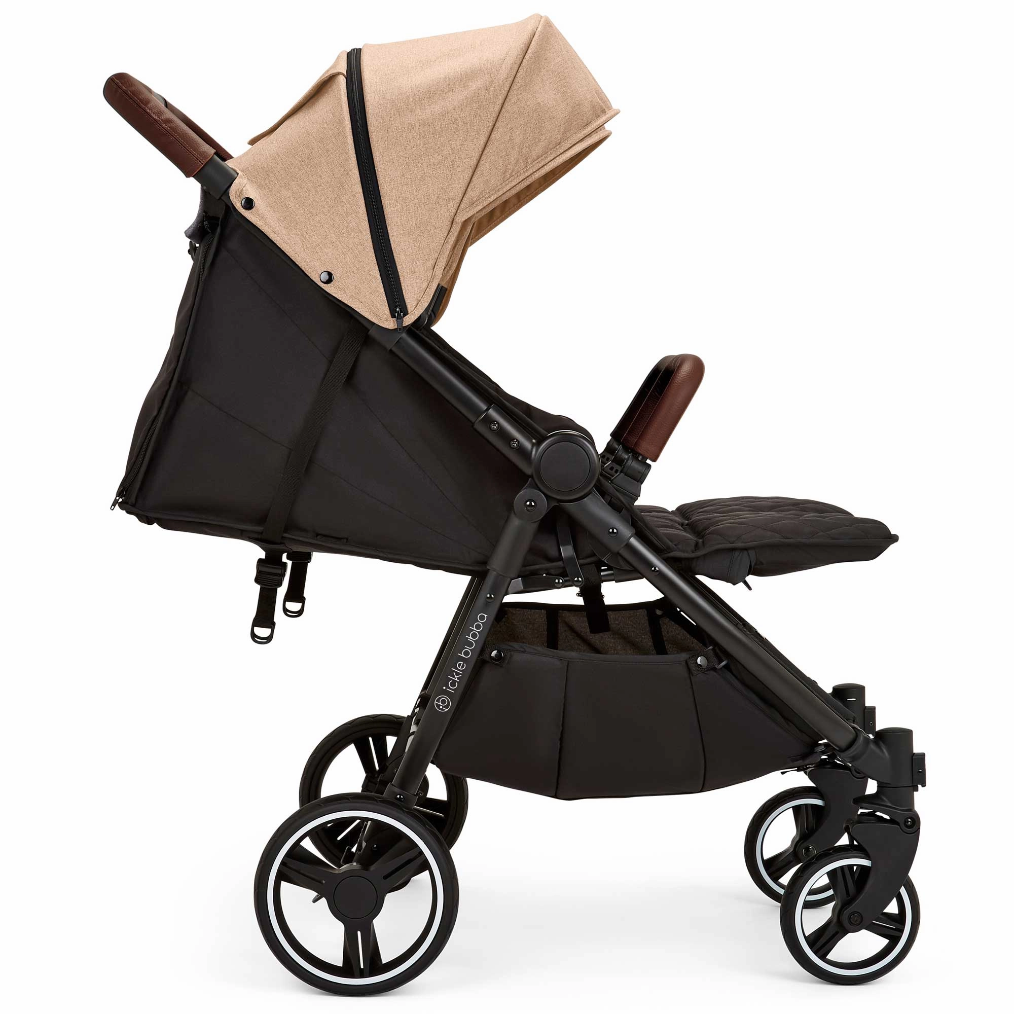 Ickle Bubba Venus Double Stroller - Black/Biscuit/Tan