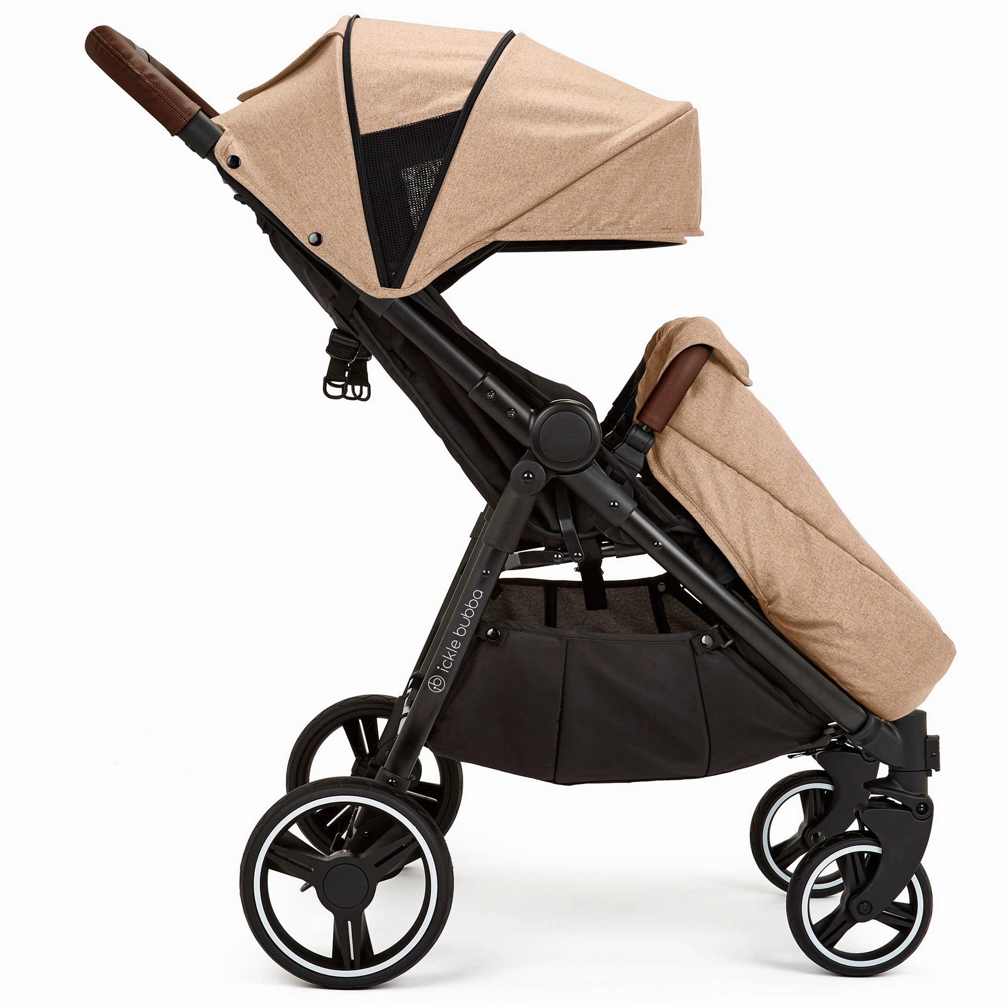 Ickle Bubba Venus Max Double Stroller - Black/Biscuit/Tan