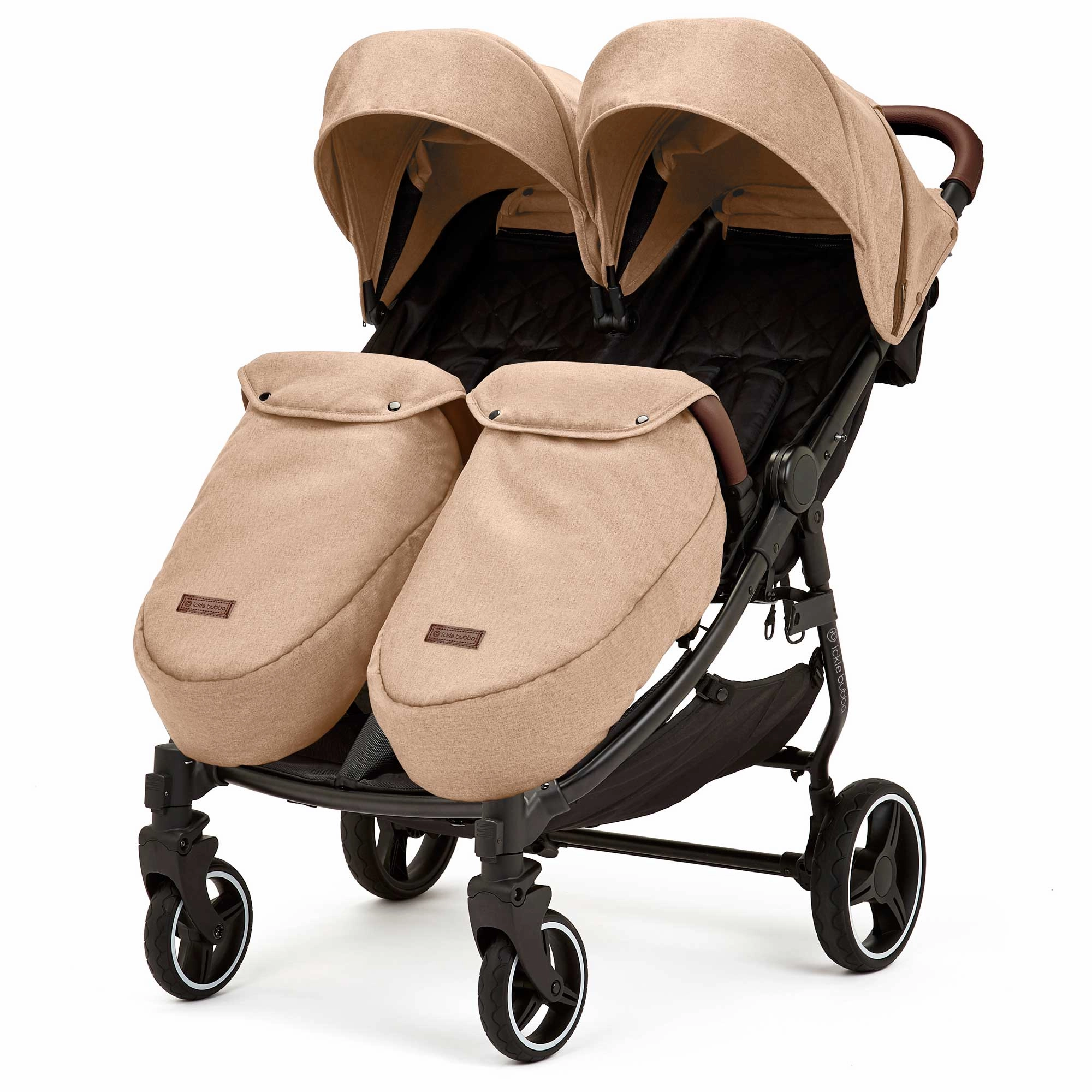 Ickle Bubba Venus Max Double Stroller - Black/Biscuit/Tan