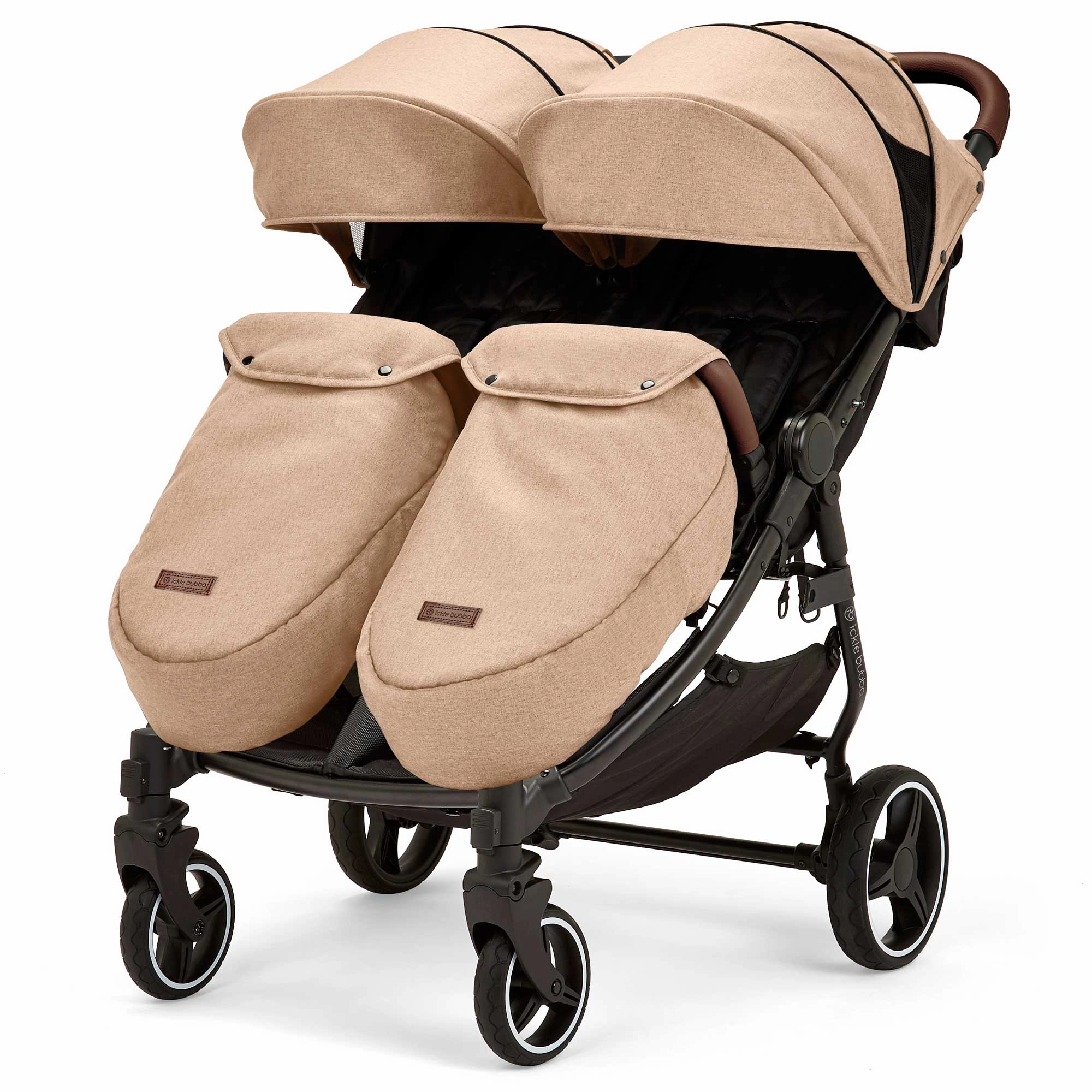Ickle Bubba Venus Max Double Stroller - Black/Biscuit/Tan