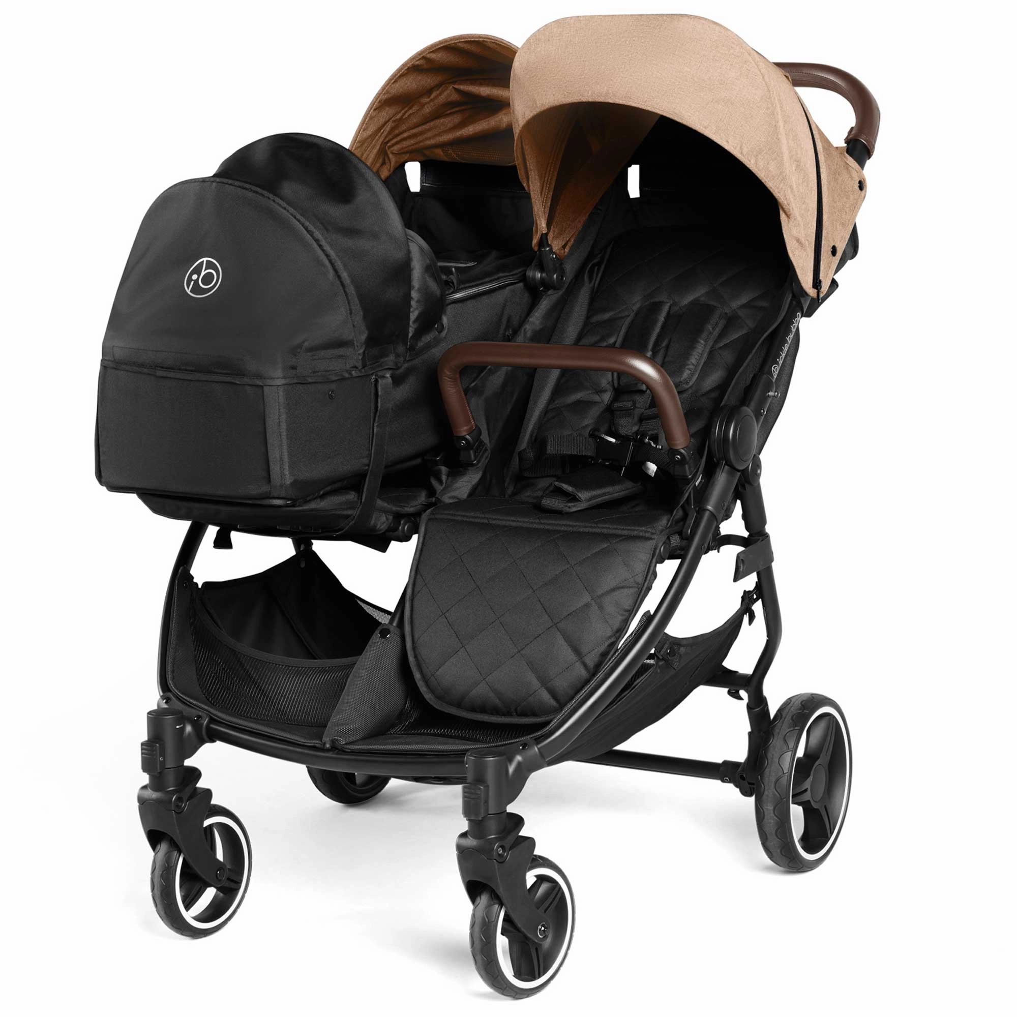 Ickle Bubba Venus Prime Double Stroller - Black/Biscuit/Tan