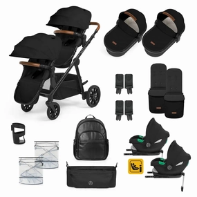 Ickle Bubba Virgo Twin 18 Piece Travel System with i-Size Cirrus Car Seats & ISOFIX Bases - Black