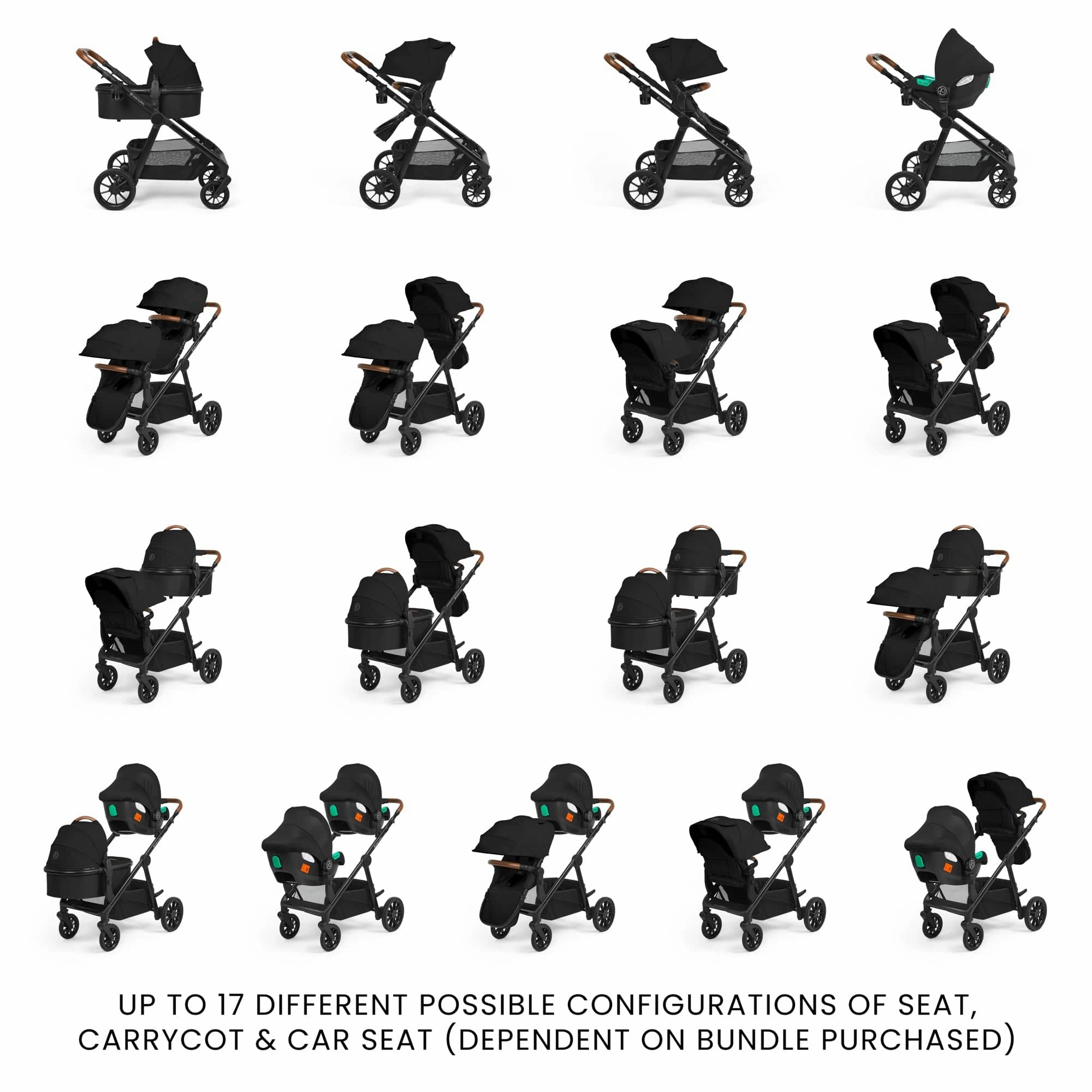 Ickle Bubba Virgo Twin Travel System (Cirrus) - Black / Black / Tan