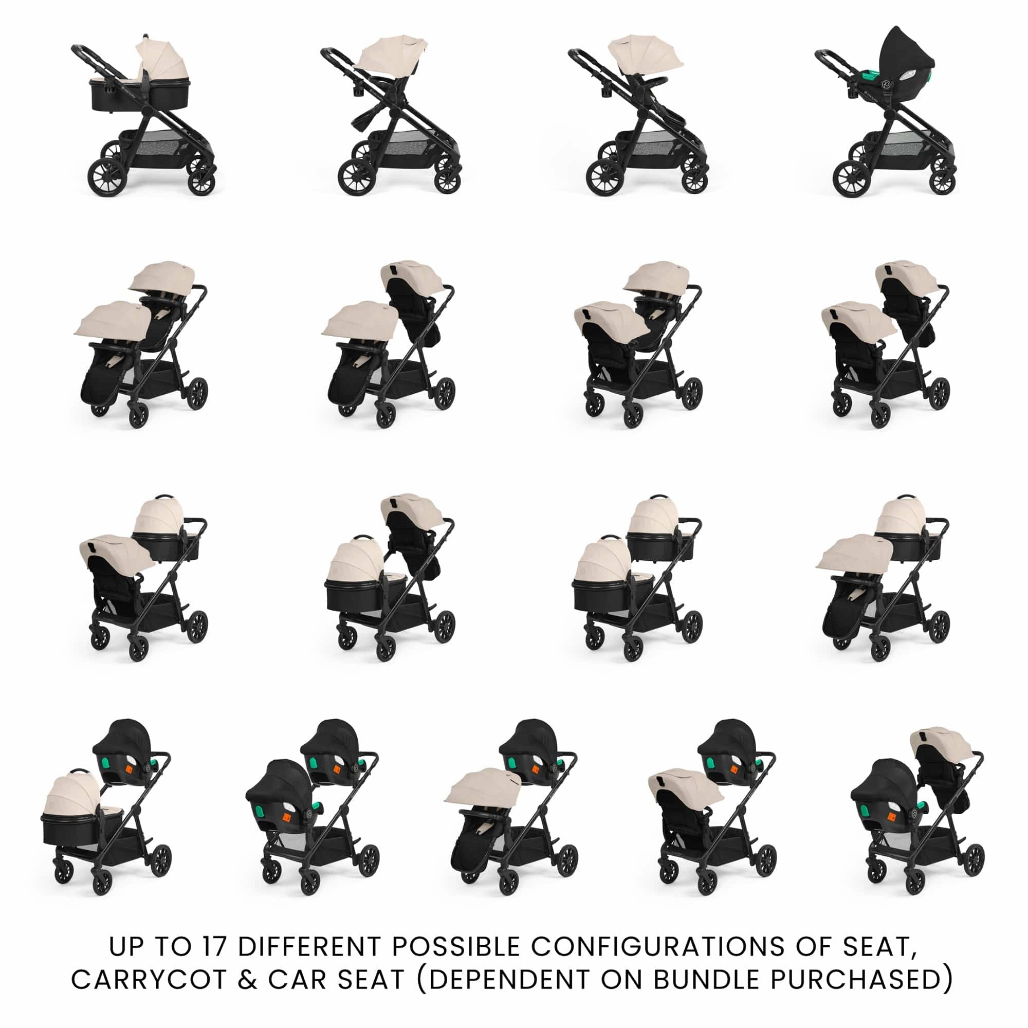 Ickle Bubba Virgo Twin Travel System (Cirrus) - Black / Stone / Black