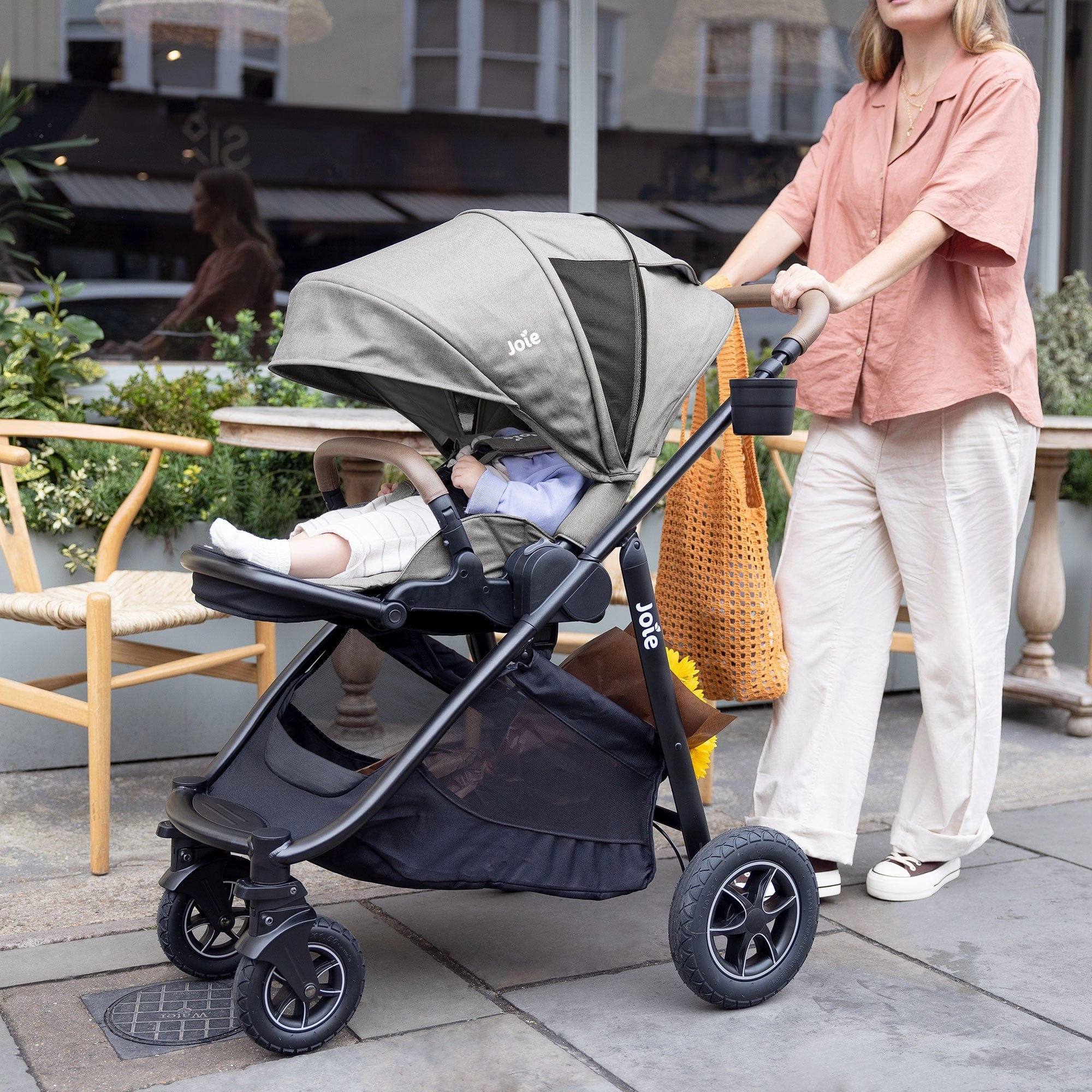 Joie Versatrax Stroller and Ramble XL Carrycot in Pebble