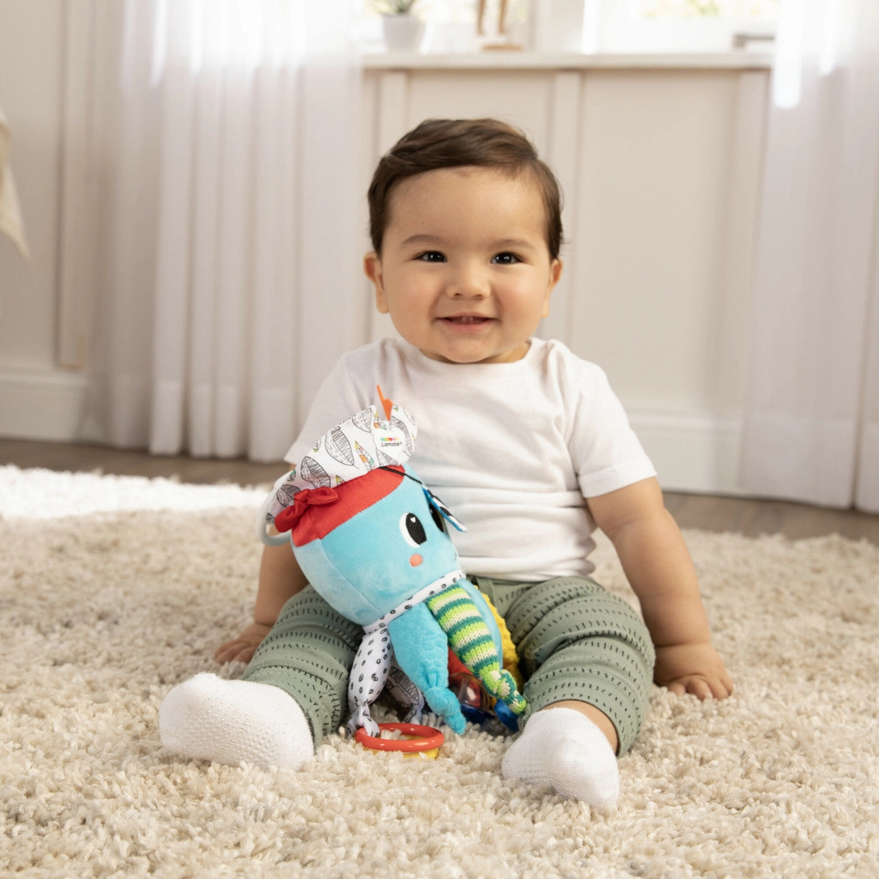 Lamaze Captain Calamari Clip-On Stroller Toy  Sensory Octopus with Crinkles, Mirror, Rattles & Teethers  Developmental Baby Toy
