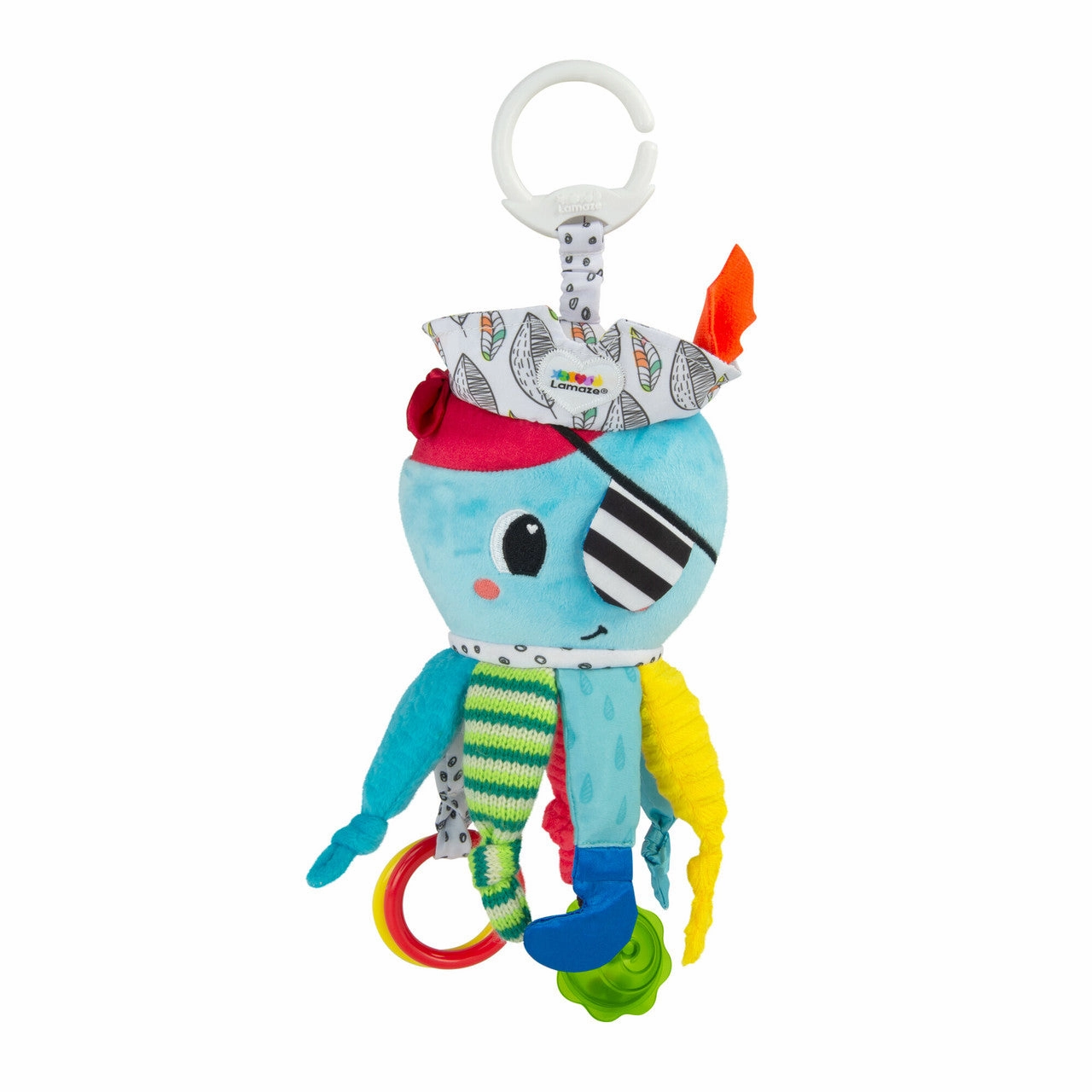 Lamaze Captain Calamari Clip-On Stroller Toy  Sensory Octopus with Crinkles, Mirror, Rattles & Teethers  Developmental Baby Toy
