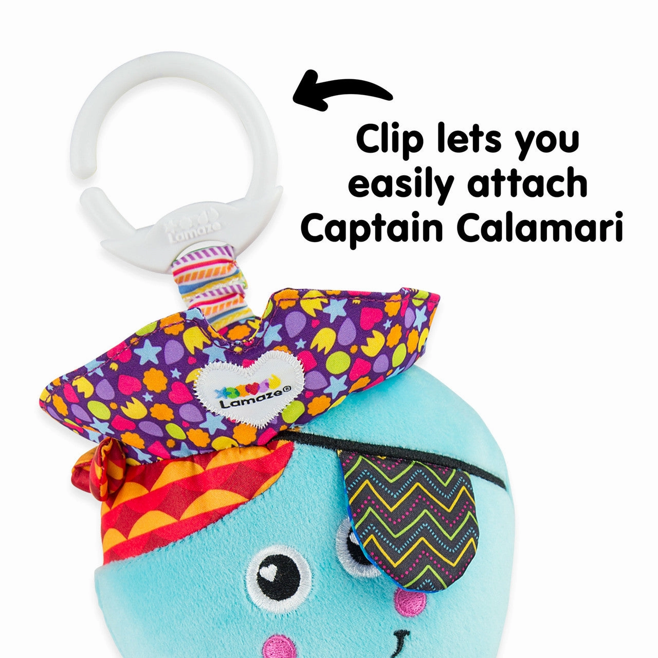 Lamaze Captain Calamari Clip-On Stroller Toy  Sensory Octopus with Crinkles, Mirror, Rattles & Teethers  Developmental Baby Toy