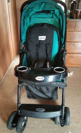 LUVLAP Galaxy Stroller / Pram, Extra Large Seating Space, Easy Fold, for Newborn Baby / Kids, 0-3 years (Green/Black)