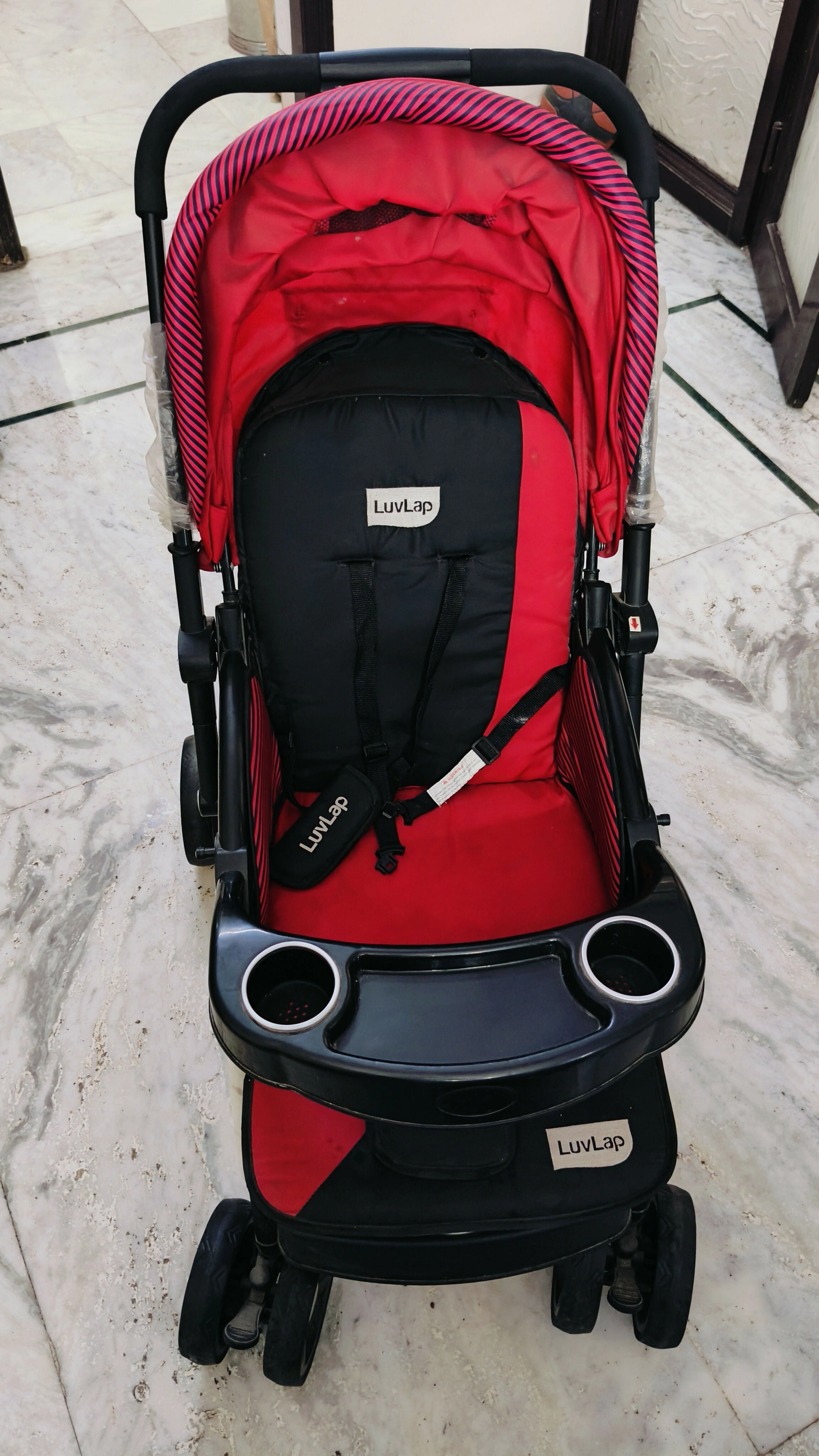 LUVLAP Galaxy Stroller / Pram, Extra Large Seating Space, Easy Fold, for Newborn Baby / Kids, 0-3 years (Red)