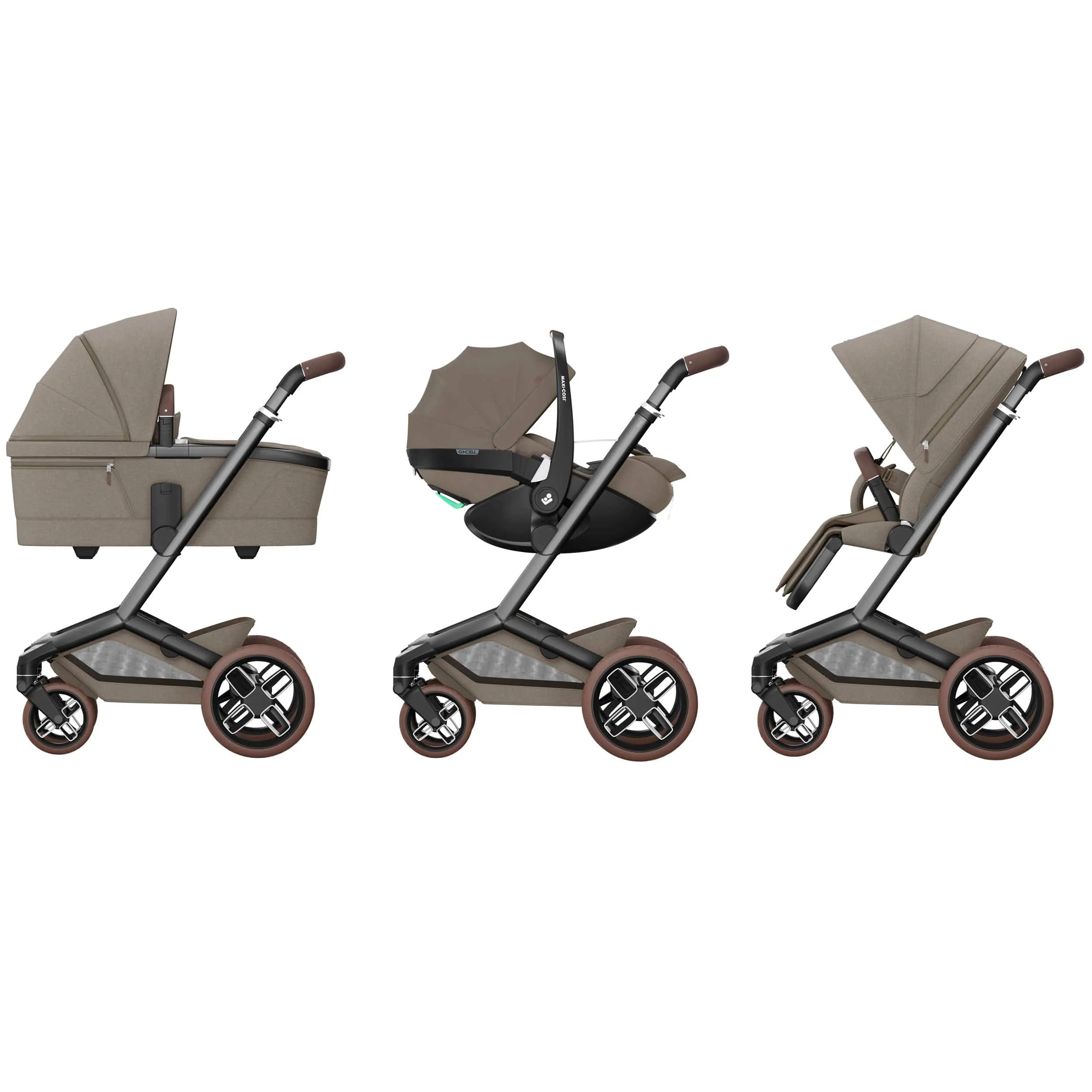Maxi-Cosi FAME 10 Piece Premium Family 360 Pro Bundle in Twillic Truffle (Brown Wheels)