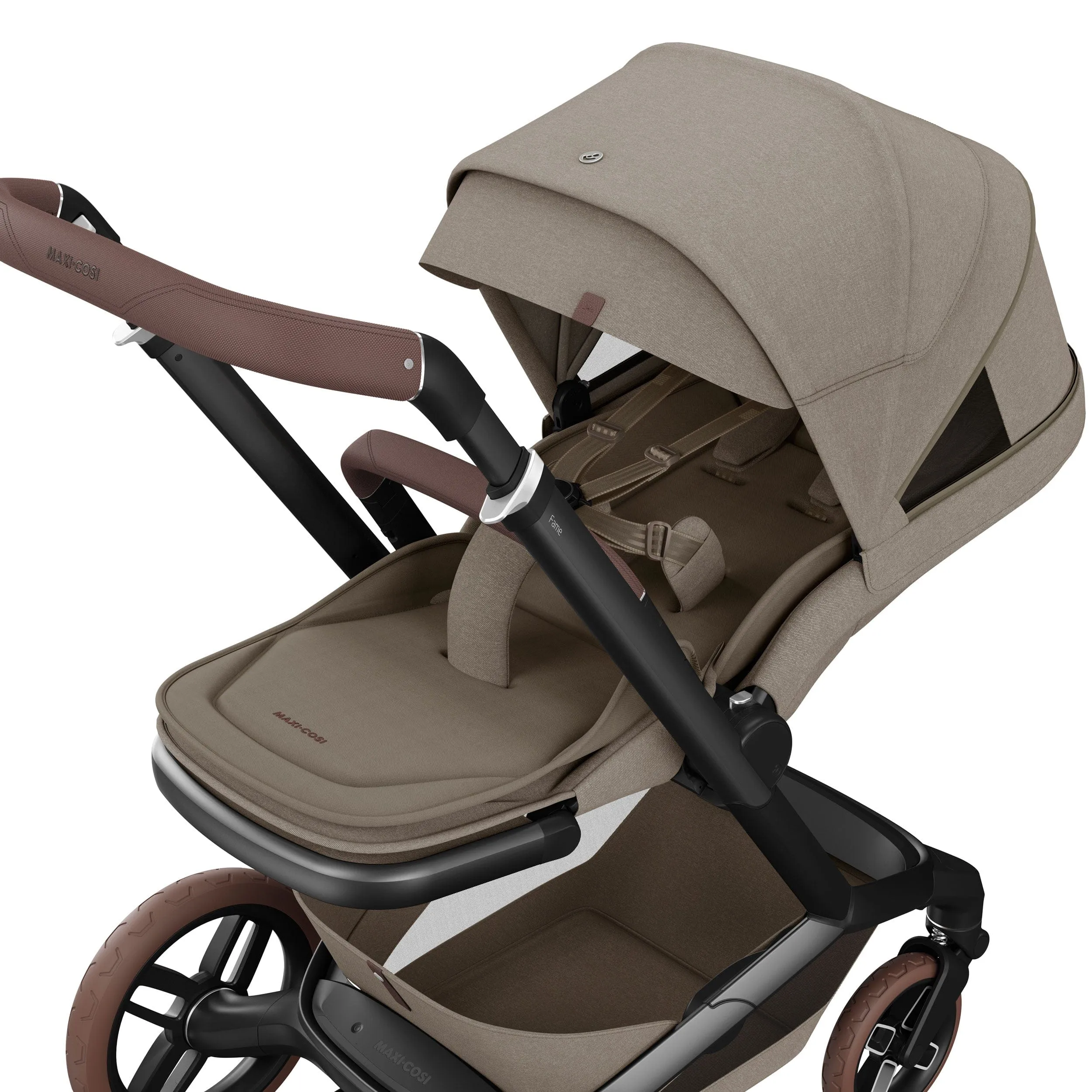 Maxi-Cosi FAME 8 Piece Complete Travel System in Twillic Truffle (Brown Wheels)