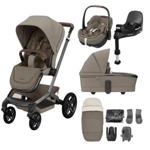 Maxi-Cosi FAME 9 Piece Premium Travel System in Twillic Truffle (Black Wheels)