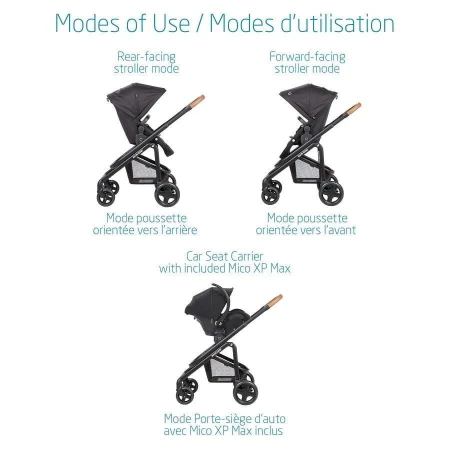 Maxi Cosi Lila CP Travel System with Mico XP Stroller - Essential Black